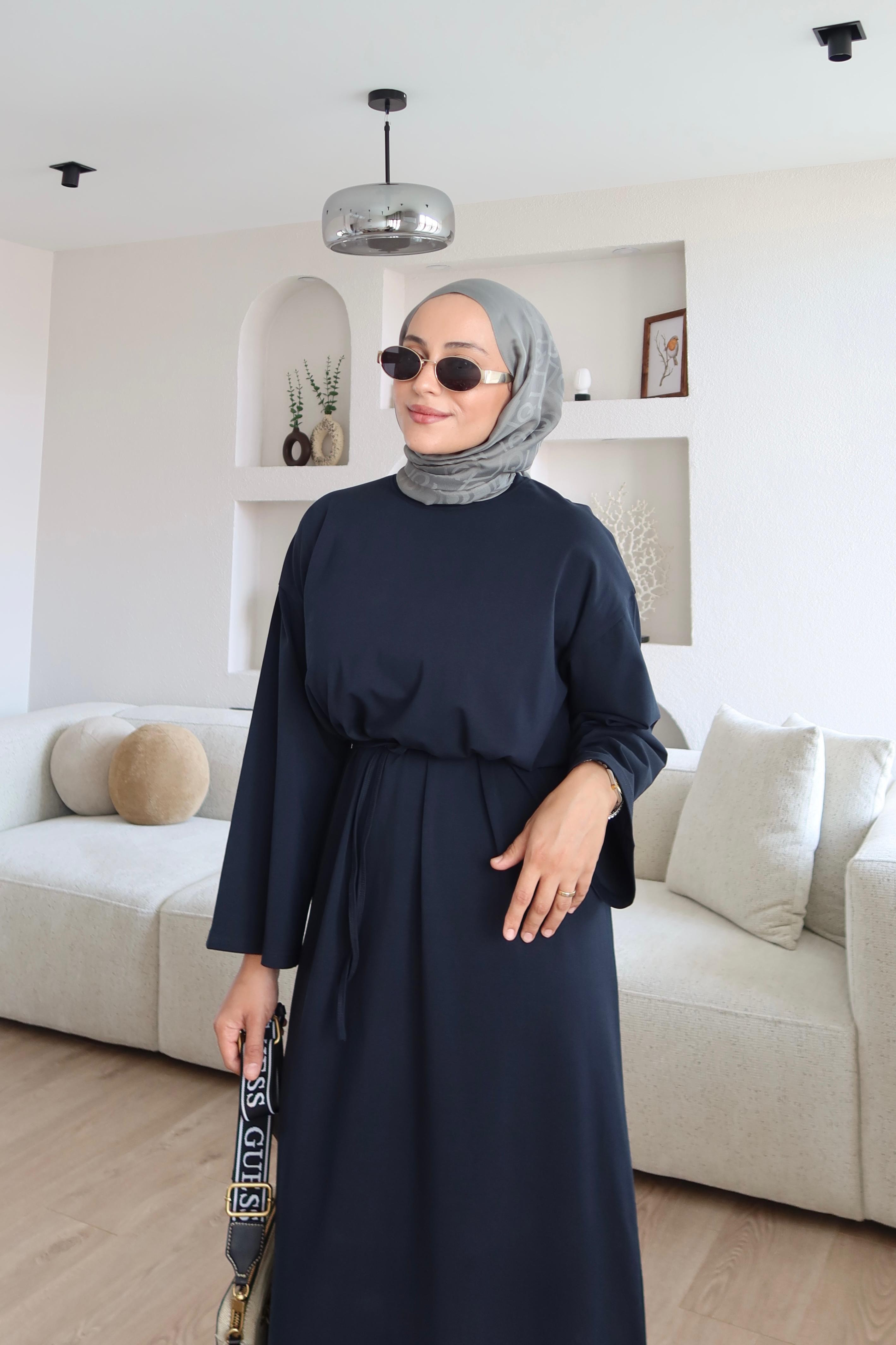 Kimono Kol Penye Elbise Lacivert (Ön Sipariş)