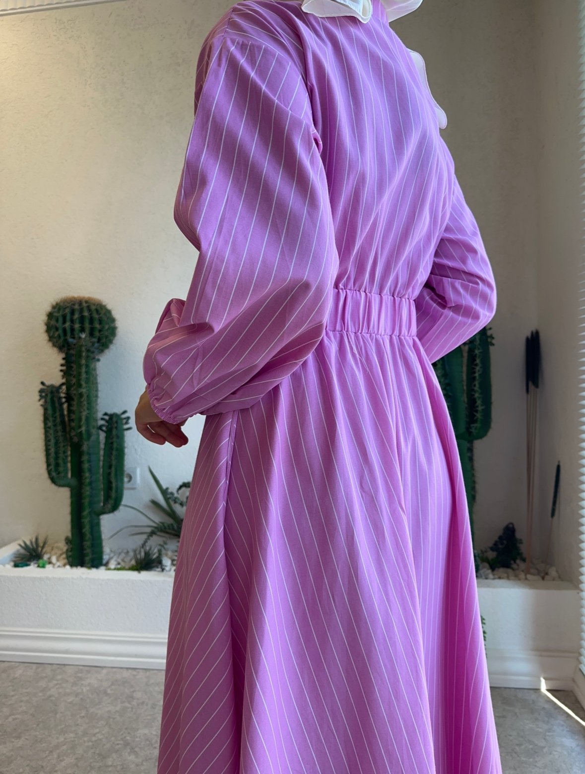 Çizgili Gömlek Elbise Pembe