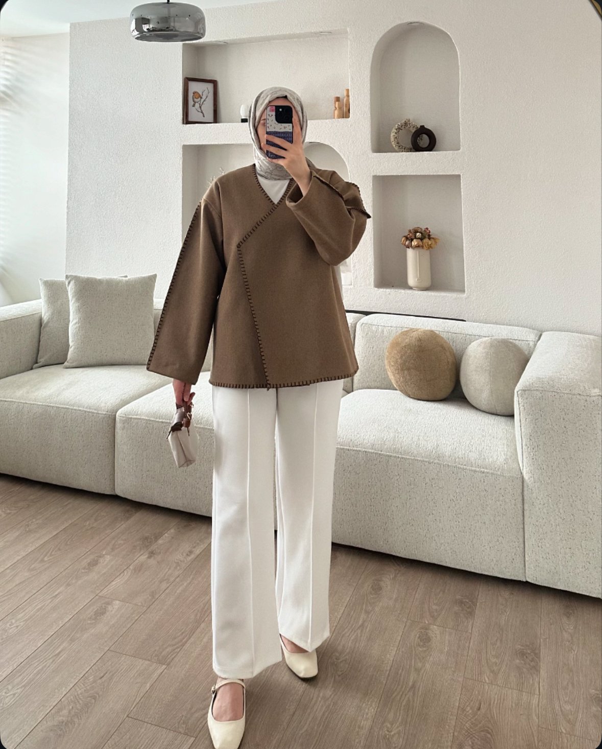 Premium Dikişli Kaşe Ceket Camel X Scuba Çımalı Beyaz Pantolon Komin İndirimi