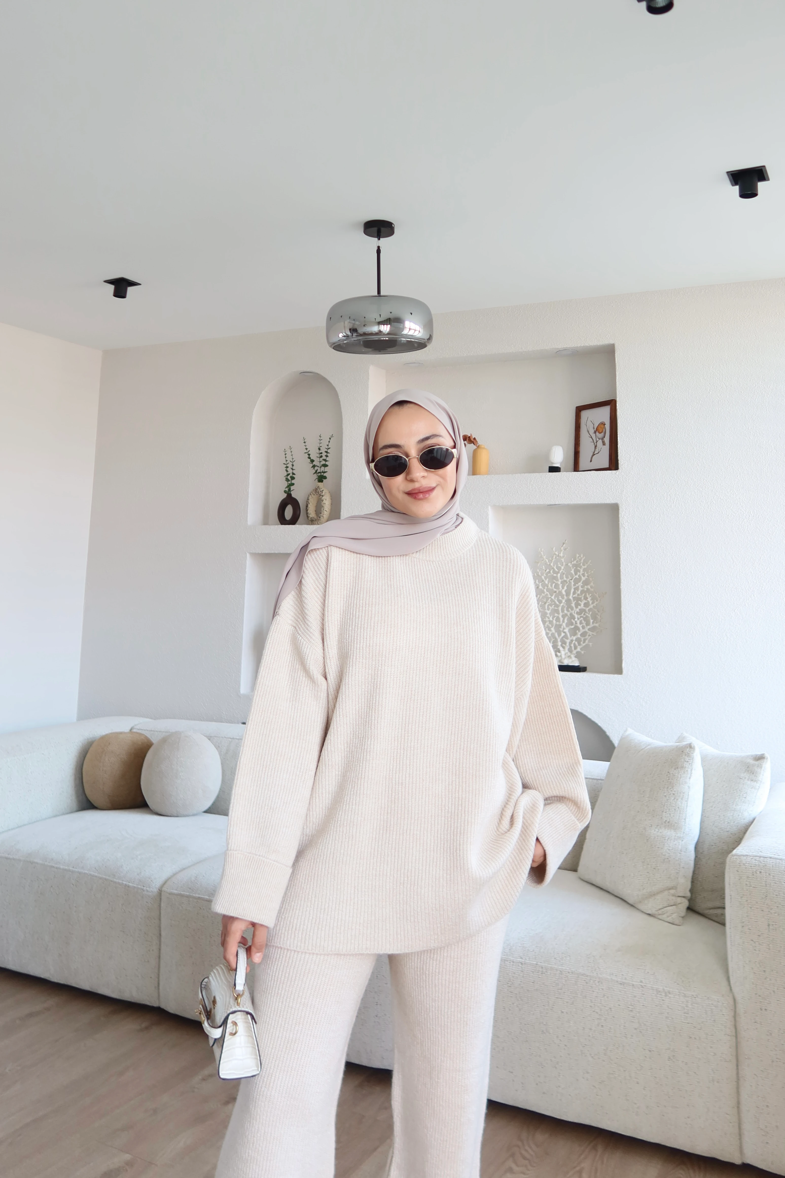 Kalın Örme Triko Pantolon Takım Bej