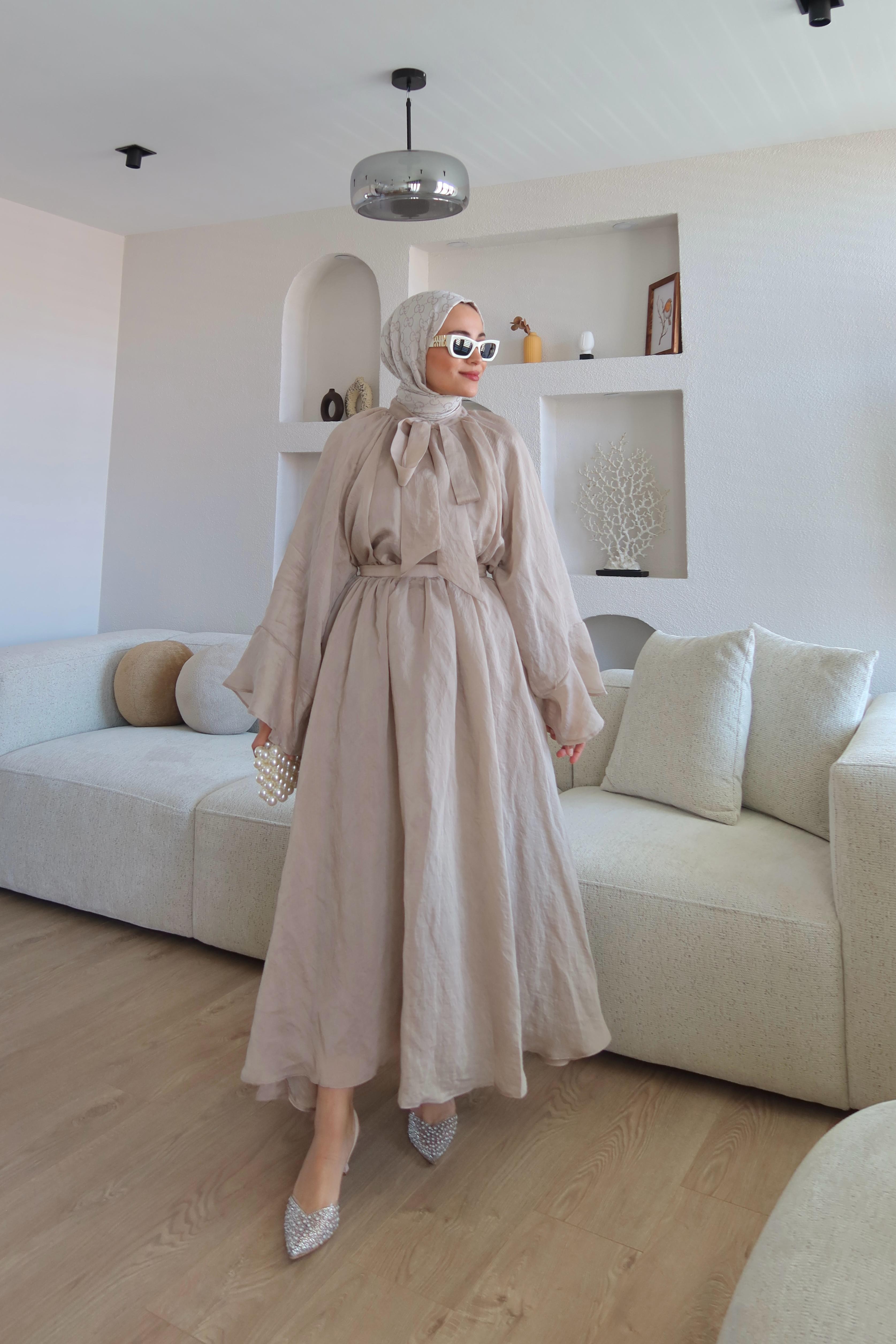 Organze Kumaş Fular Yaka Takım Vizon