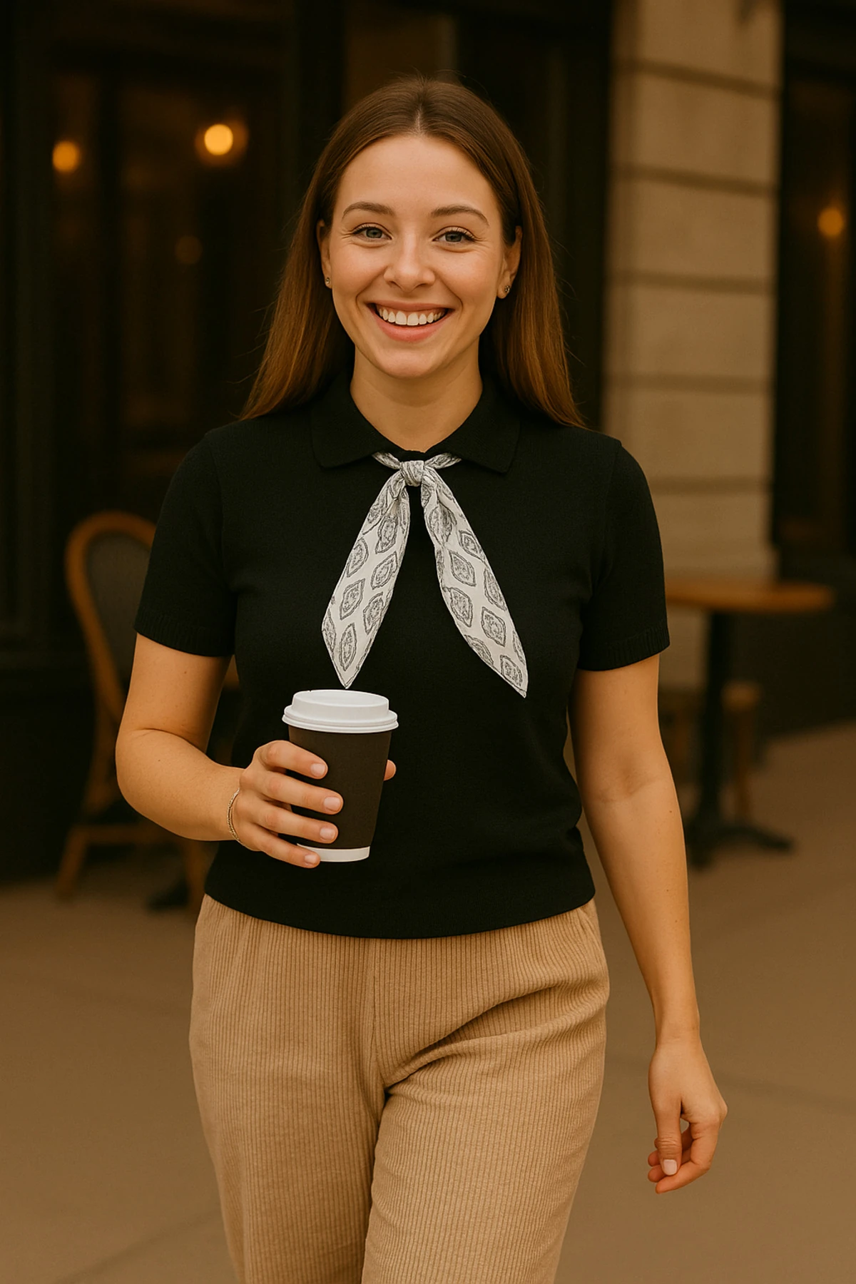 Polo Yaka Fularlı Triko Kazak