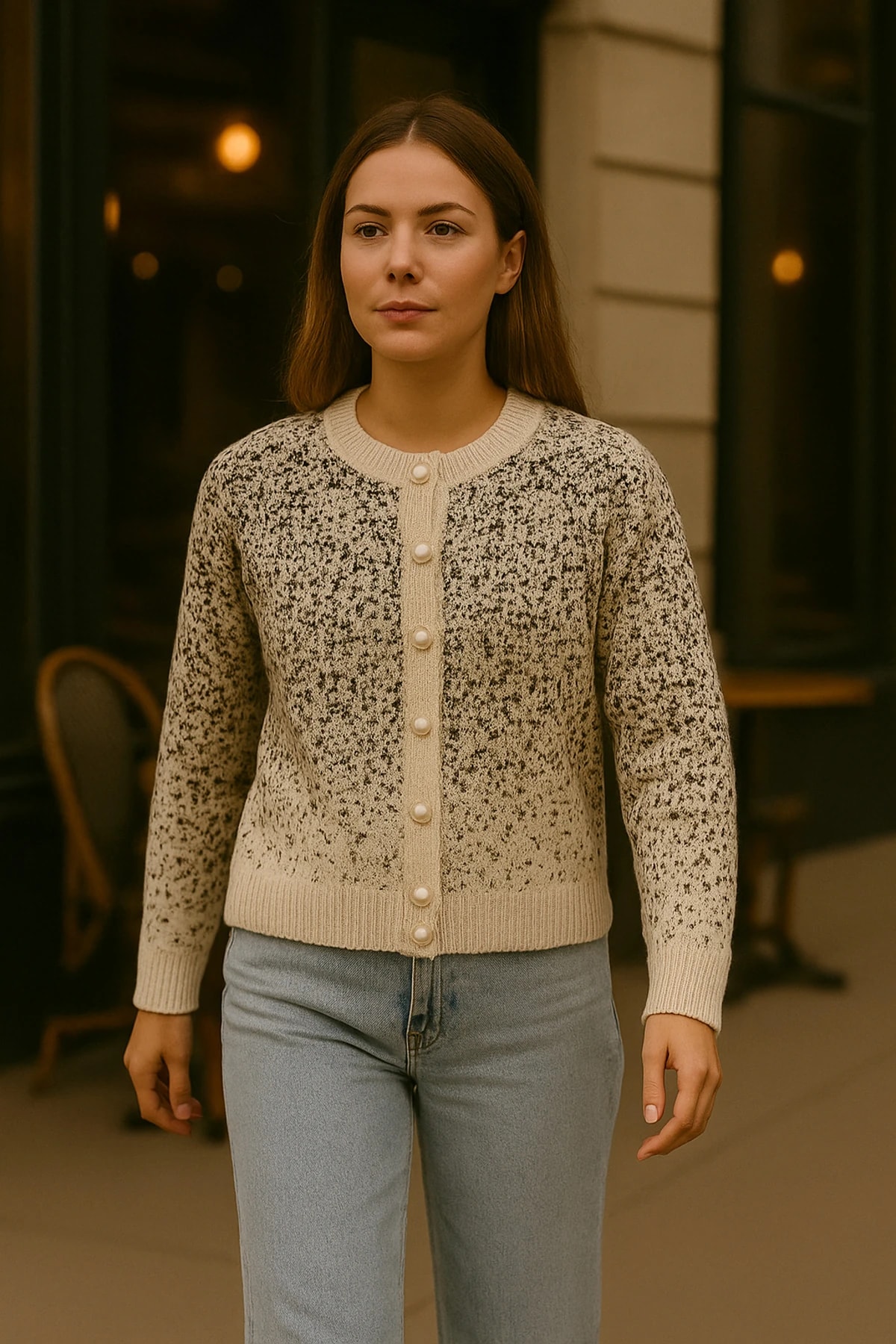 Kar Tanesi Görünümlü Düğmeli hırka