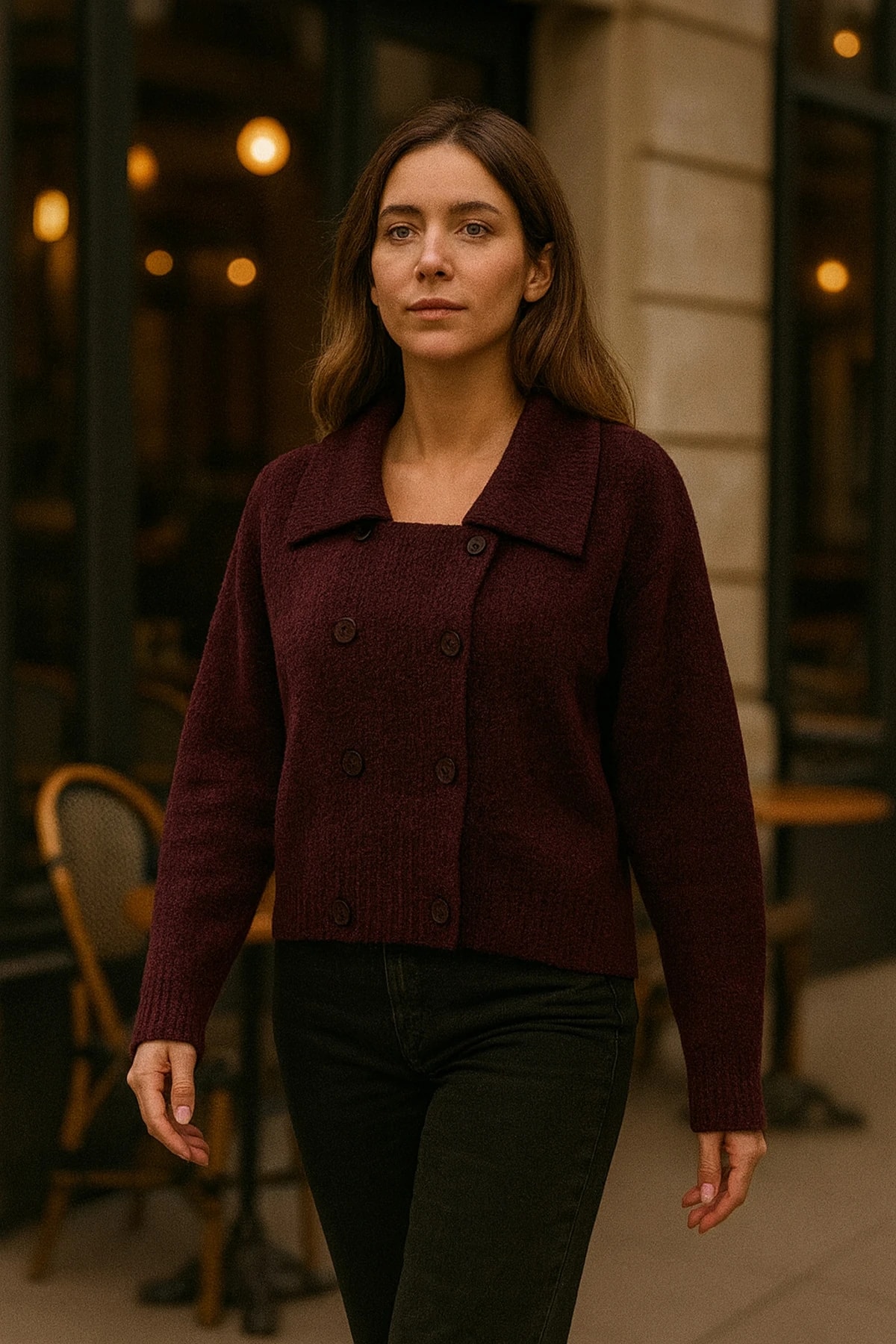 Çift Düğme Detaylı Triko Hırka