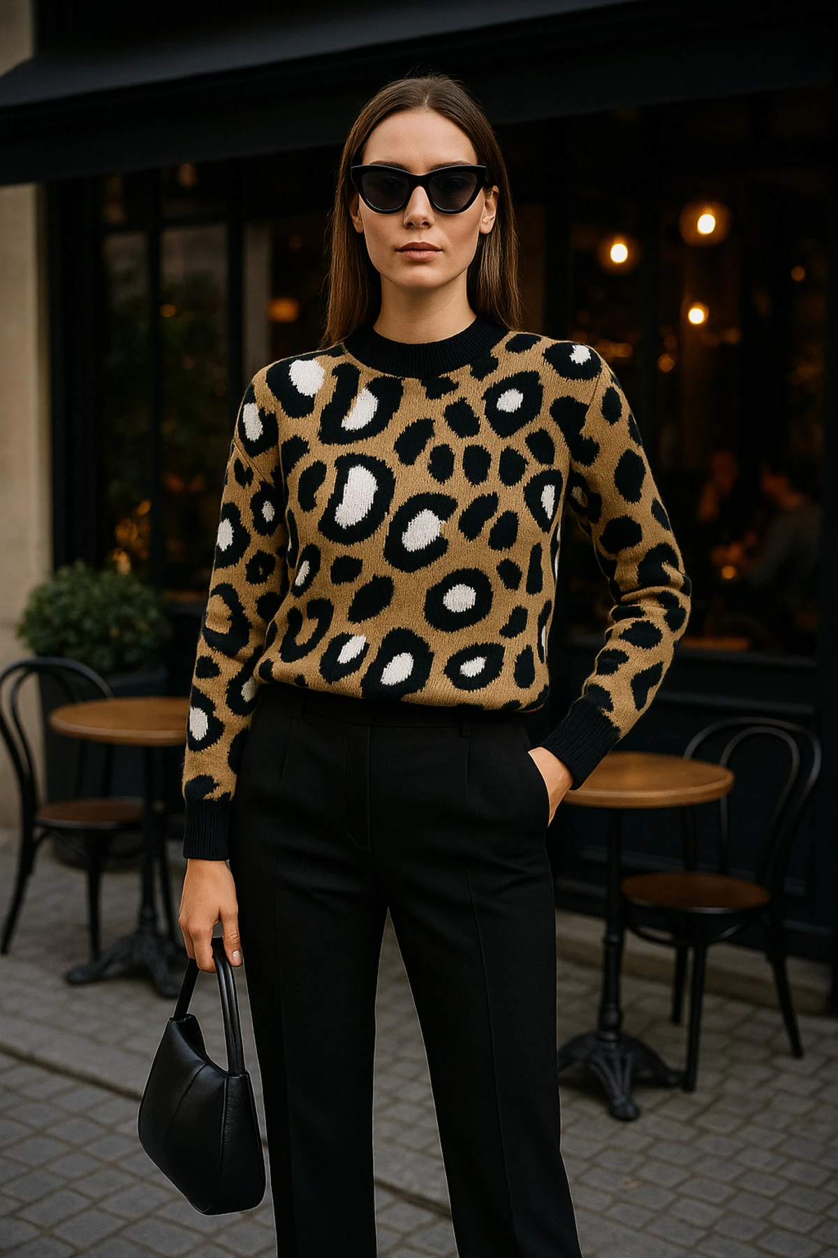 Bisiklet Yaka Desenli Triko Kazak