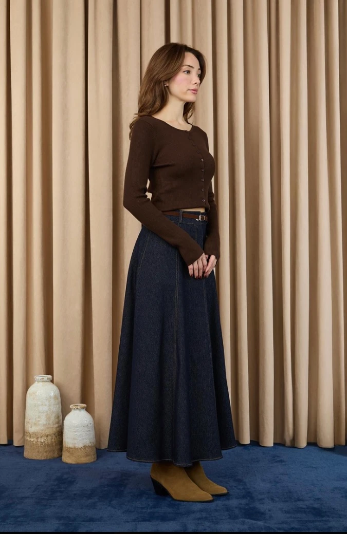 Kadın Kemerli Denim Etek