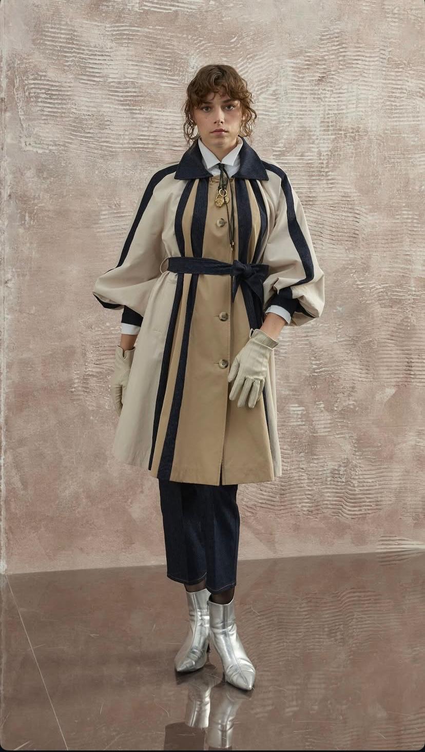 Şerit Detaylı Balon Kol Trençkot3759