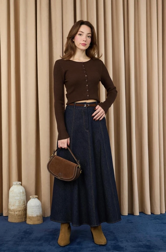 Kadın Kemerli Denim Etek