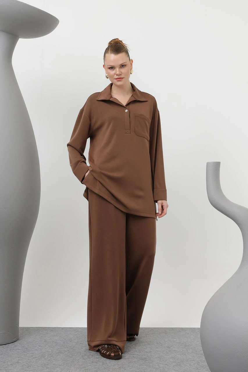  Yakası Çıtçıtlı Cep Detaylı Pantolonlu Takım