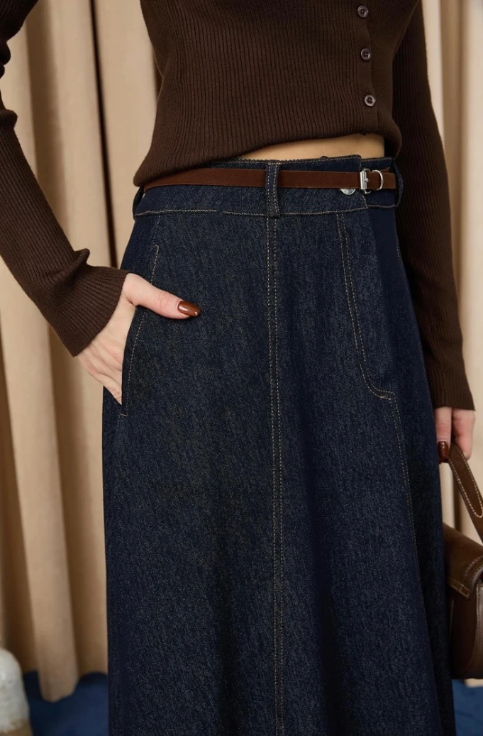 Kadın Kemerli Denim Etek