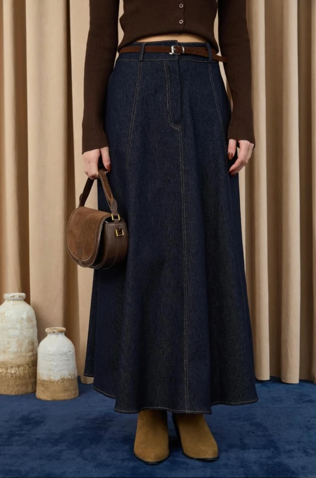 Kadın Kemerli Denim Etek