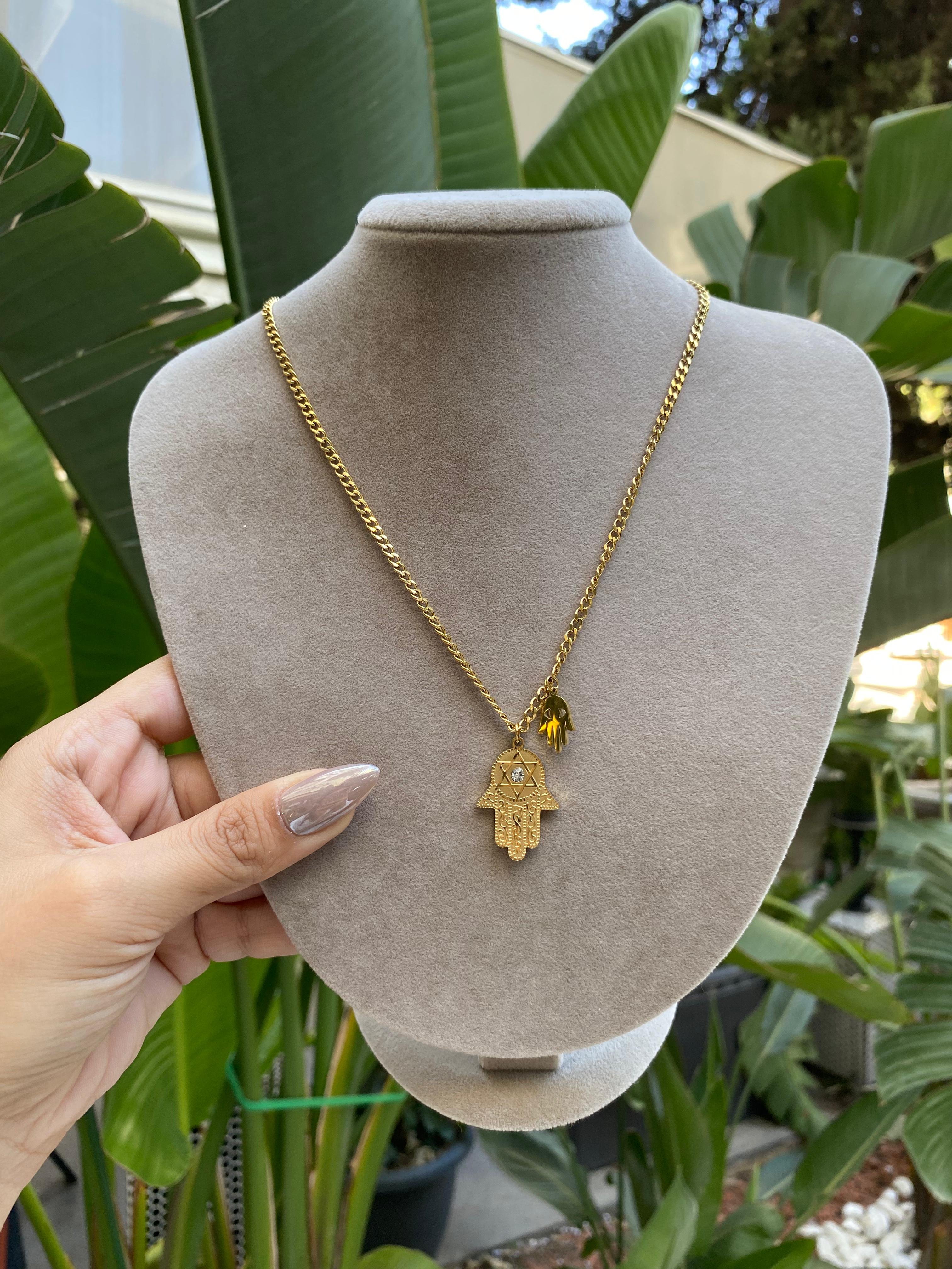 Çelik İkili Hamsa Kolye