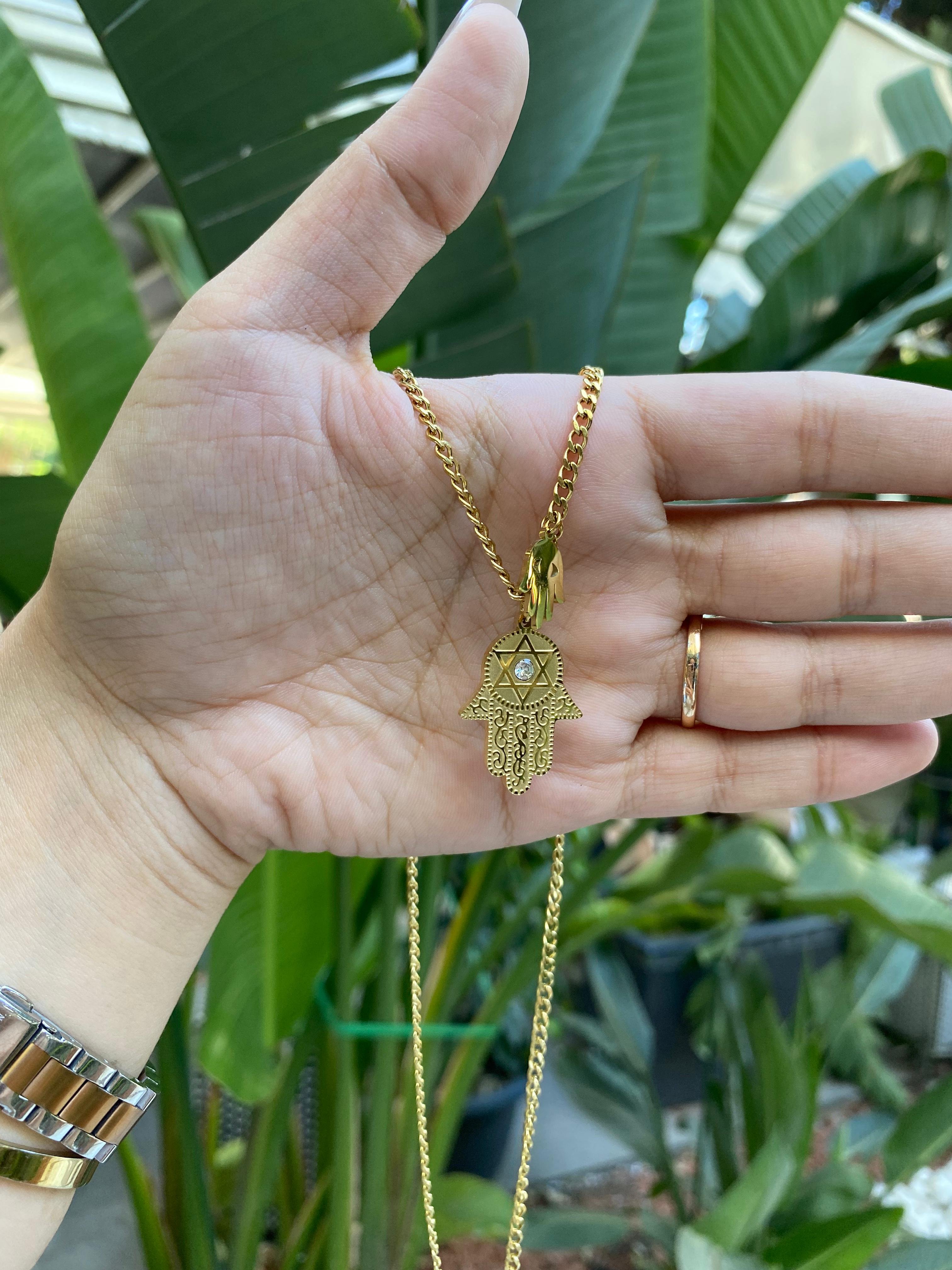 Çelik İkili Hamsa Kolye