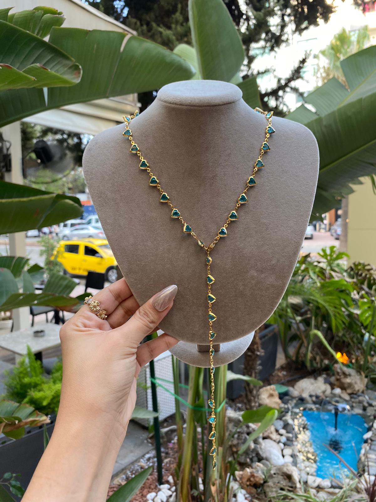 Renkli Y Kolye - Altın Kaplama