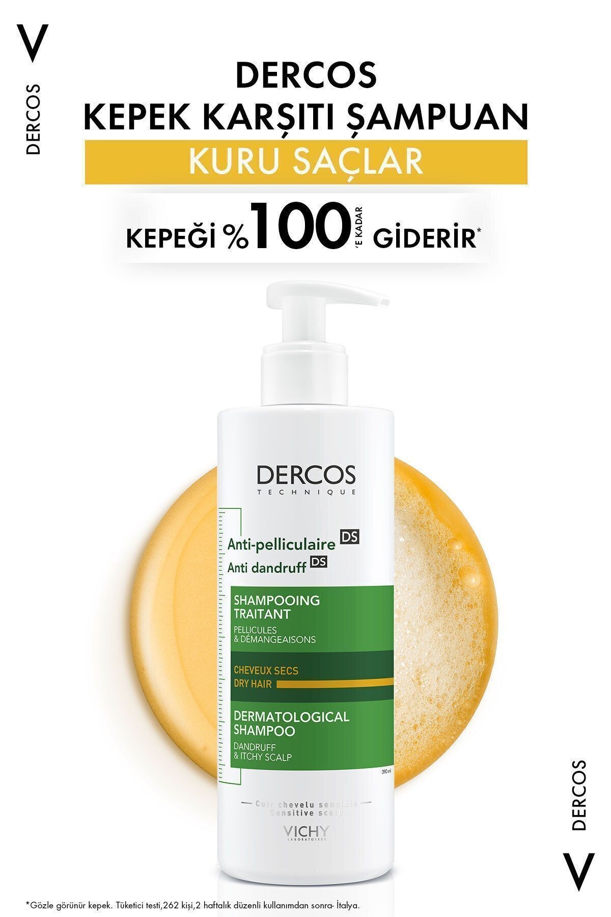 VICHY Dercos Kepek Karşıtı Şampuan 390ml - Kuru Saçlar