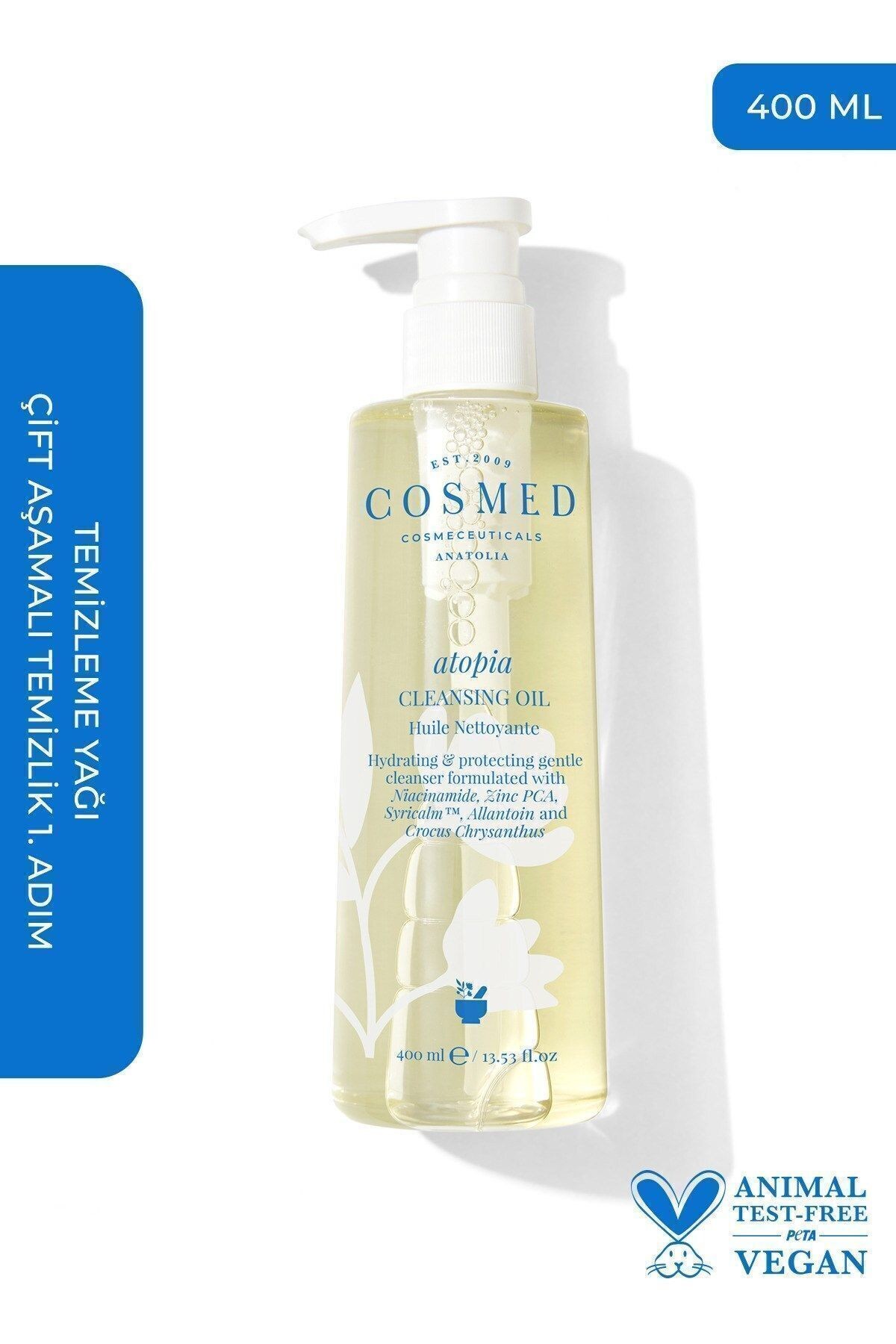 COSMED Atopia Cleansing Oil - Yüz Ve Vücut Temizleme Yağı - Yağ Bazlı Temizleyici 400 ml