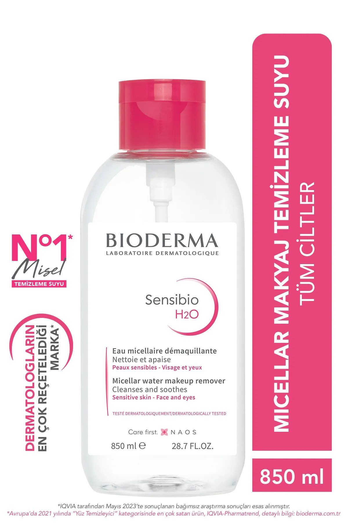 BİODERMA Sensibio H2O Micellar Makyaj Temizleme Suyu Hassas ve Normal Ciltler 850 ml