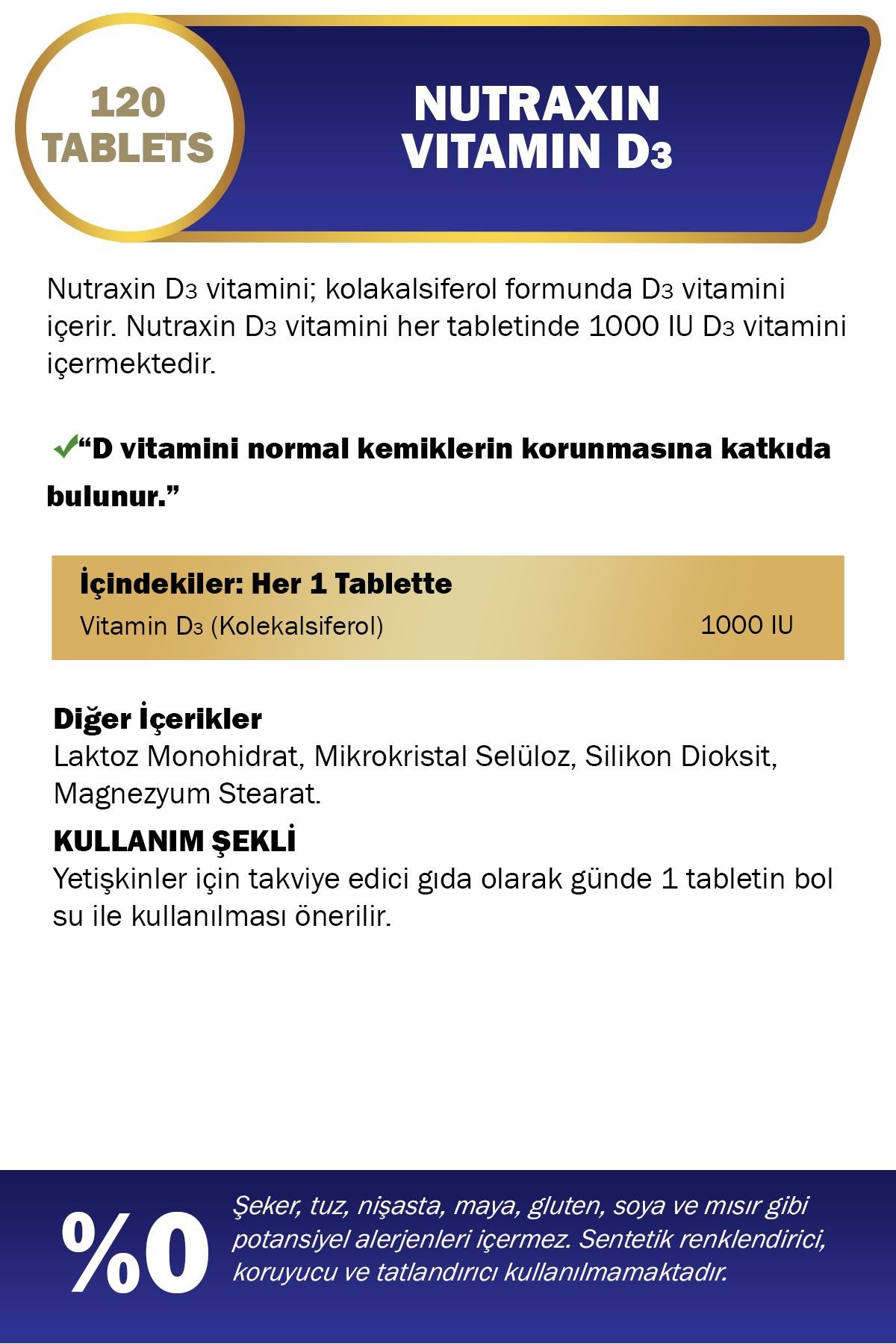 NUTRAXIN D3 Vitamini 120 Tablet