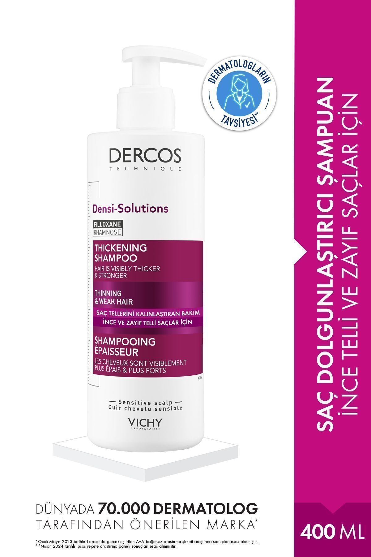 VICHY Dercos Densi-Solutions İnce Telli&Zayıf Saçlar için Dolgunlaştırıcı ve Yoğunlaştırıcı Şampuan 400 ML