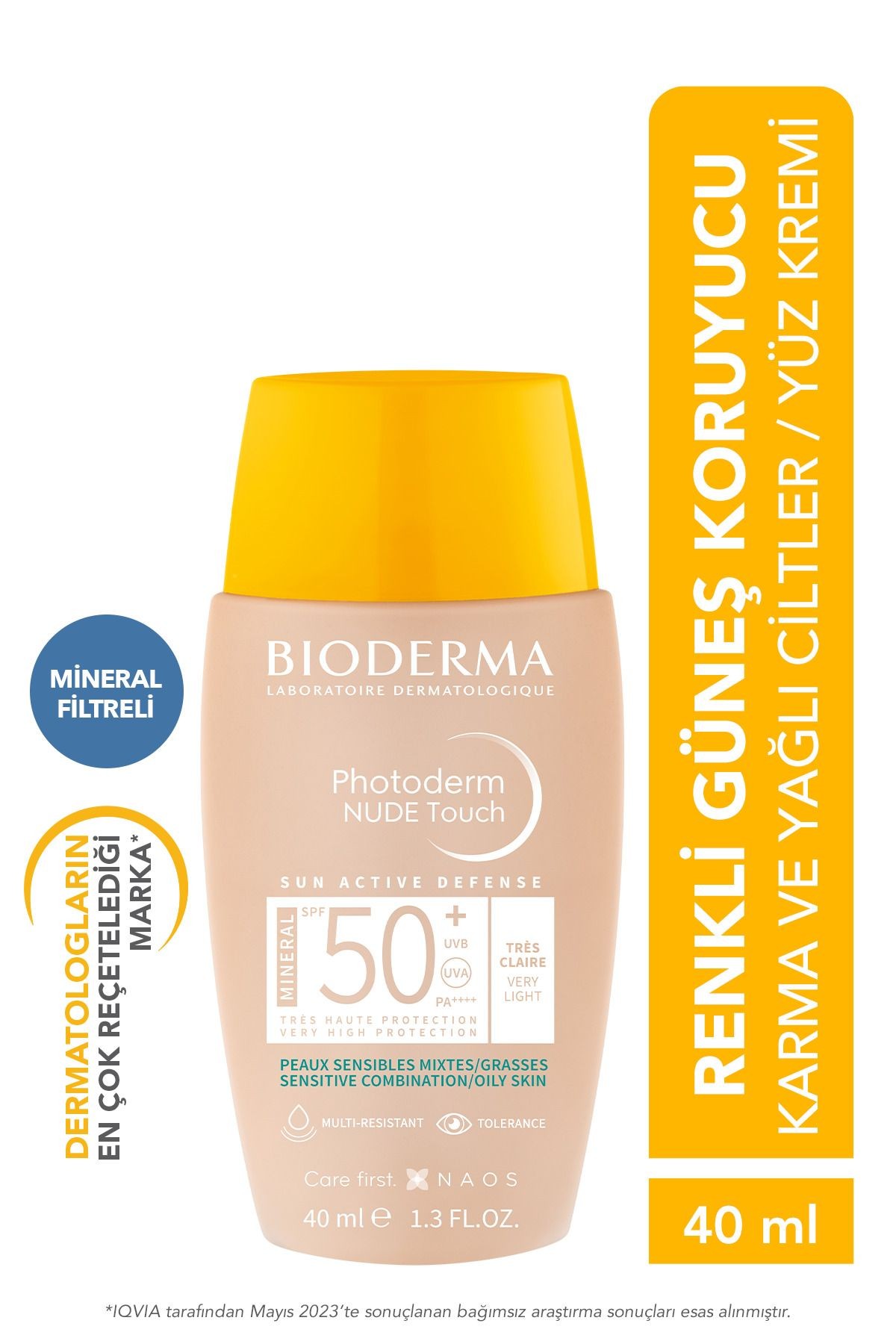 BİODERMA Photoderm Nude Touch SPF50+ Very Light Karma Yağlı Ciltler Kapatıcı Etkili Renkli Güneş Kremi 40 ml