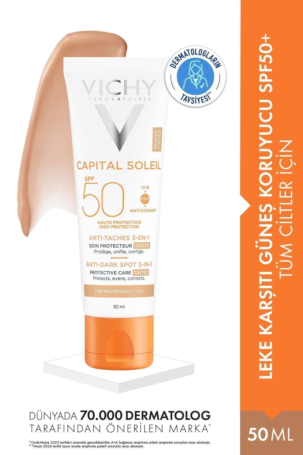 VICHY Capital Soleil Tüm Cilt Tipleri Için Renkli Leke Karşıtı Spf50 Güneş Koruyucu 50ml