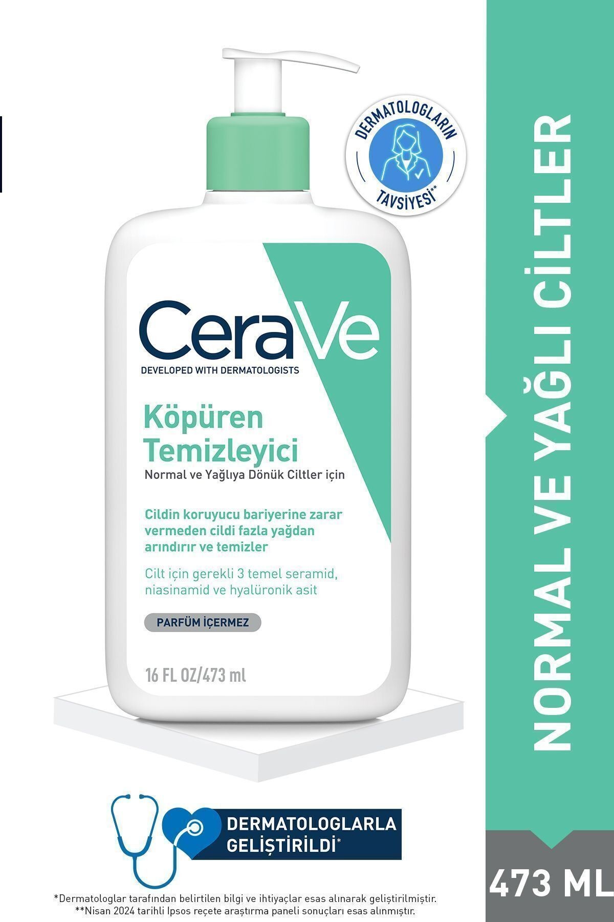 CERAVE Normal Ve Yağlı Ciltler İçin Köpüren Temizleyici 473ml