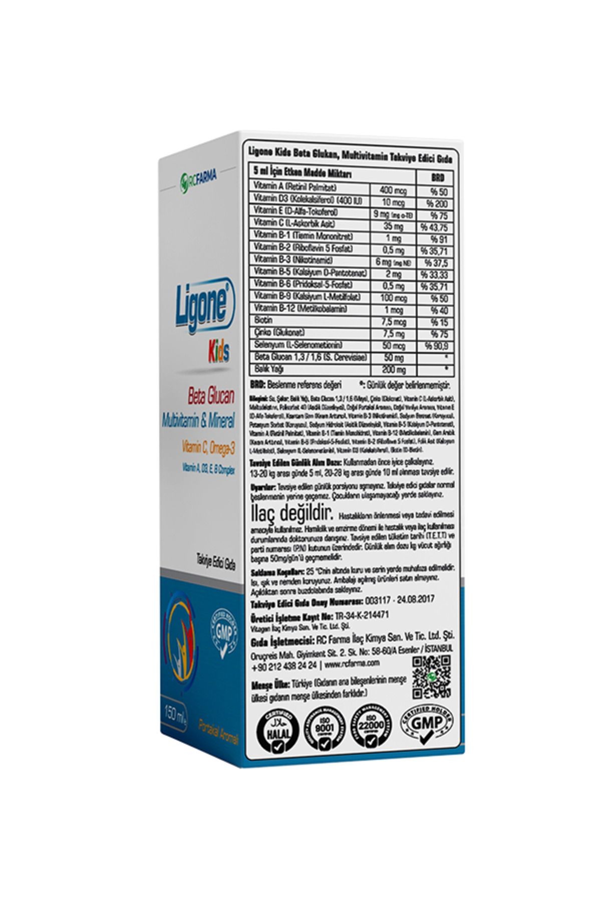 LIGONE Kids Beta Glucan Multivitamin&Mineral Şurup 150 ml