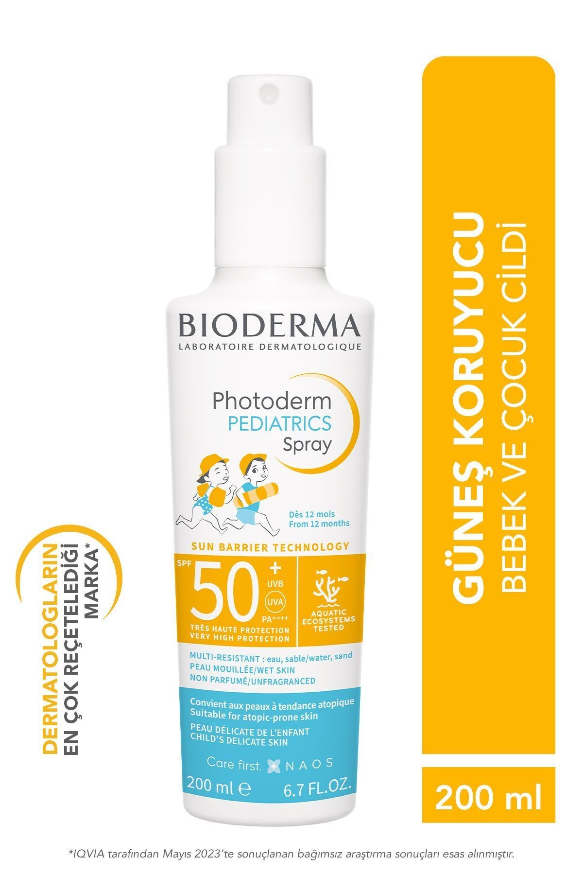 BİODERMA Photoderm Pediatrics Spray SPF50+ Bebek, Çocuk Çok Yüksek Korumalı Sprey Formda Güneş Kremi  200 ml