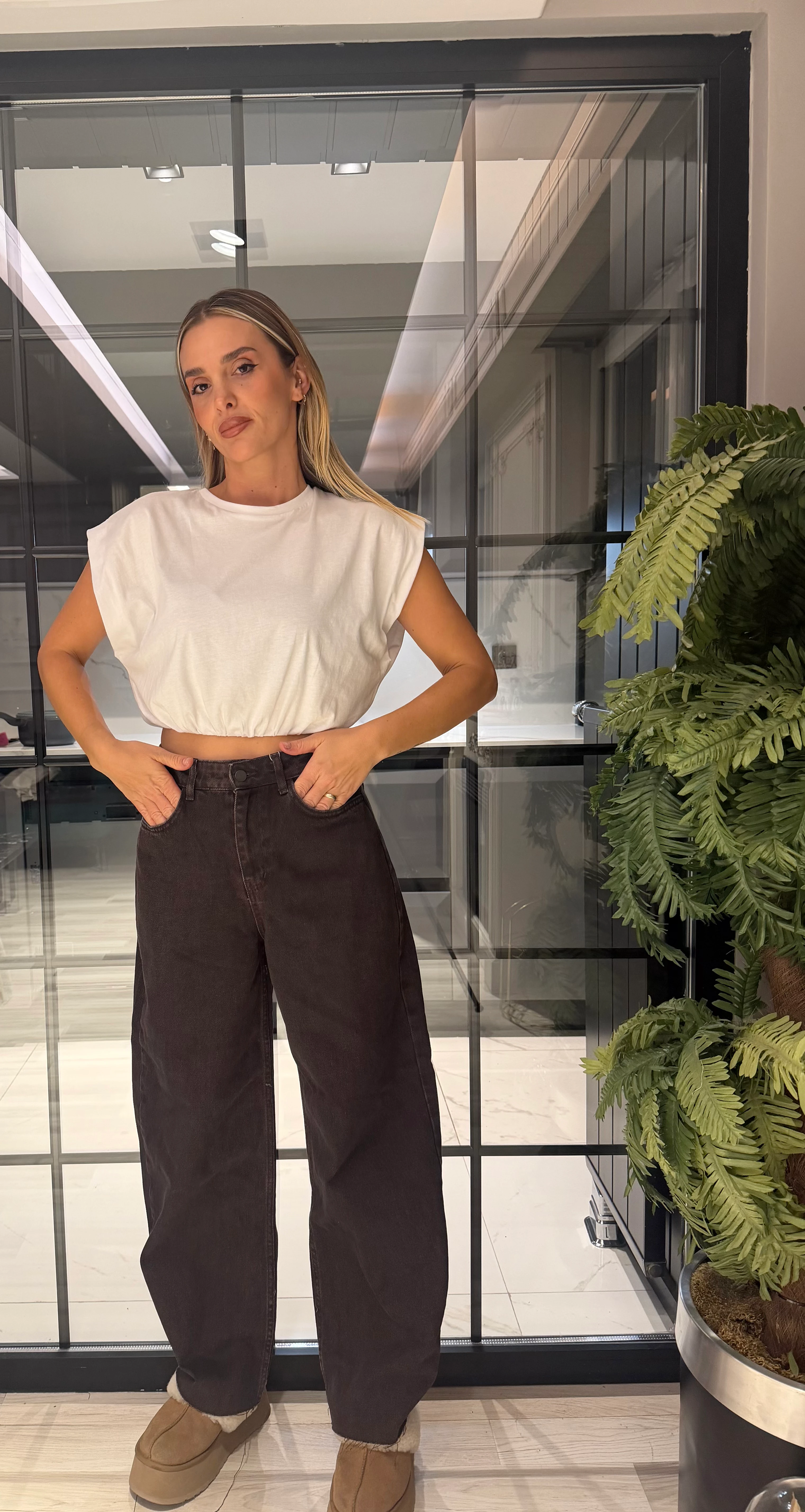 Likralı Palazzo Kahverengi Jean