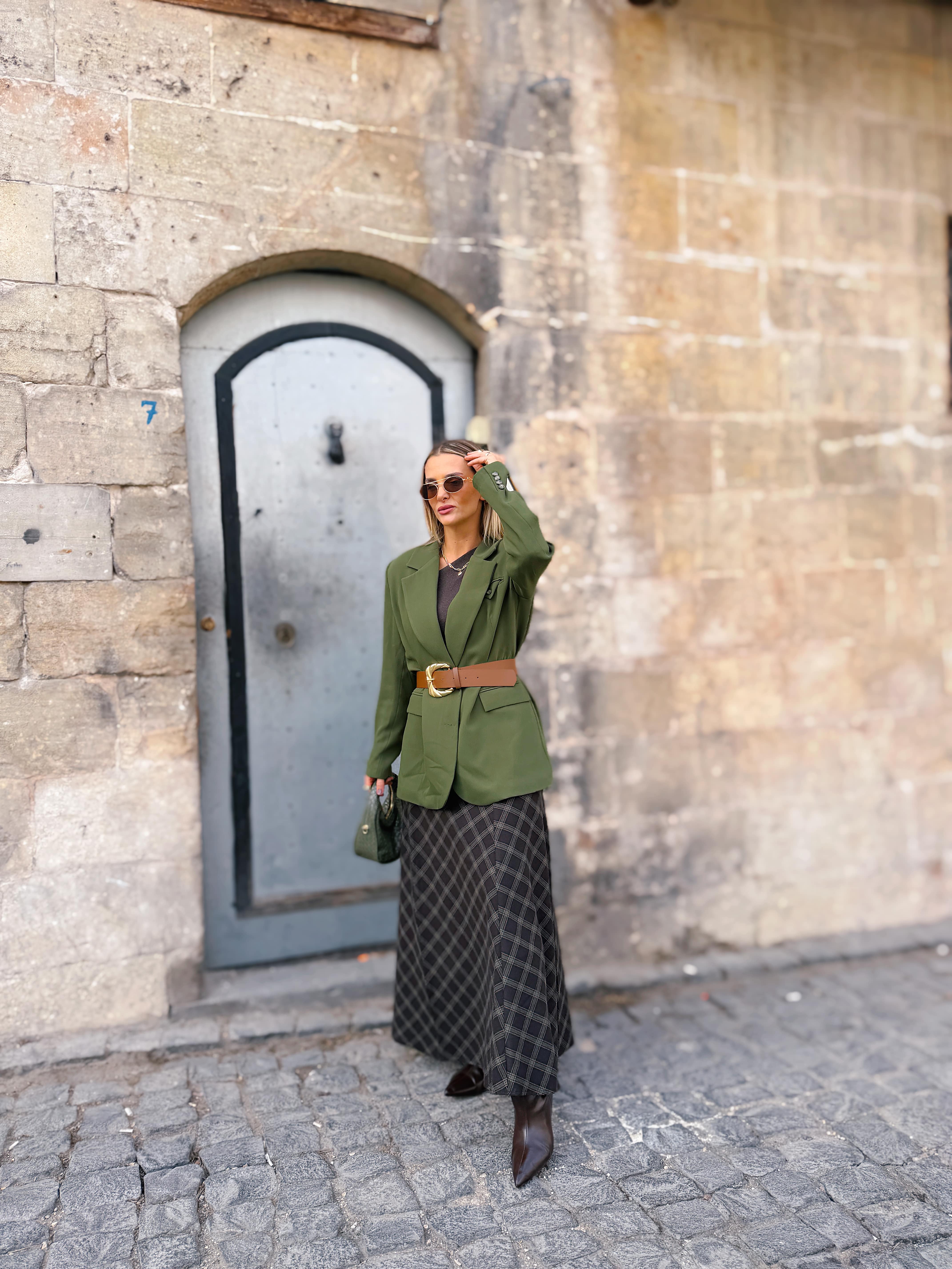 Ekose Desenli Uzun Etek / Yeşil