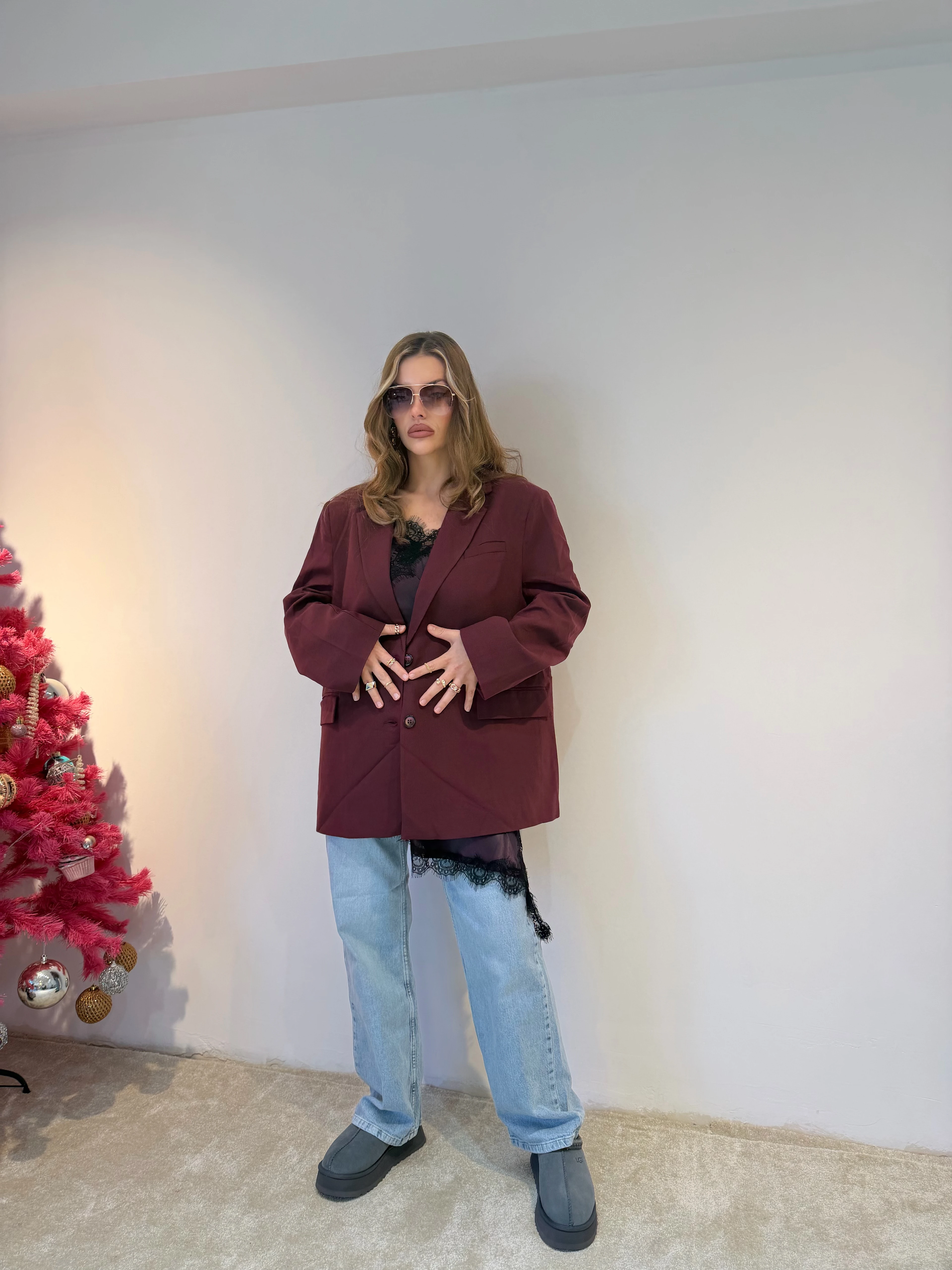 Oversize Bordo Ceket 