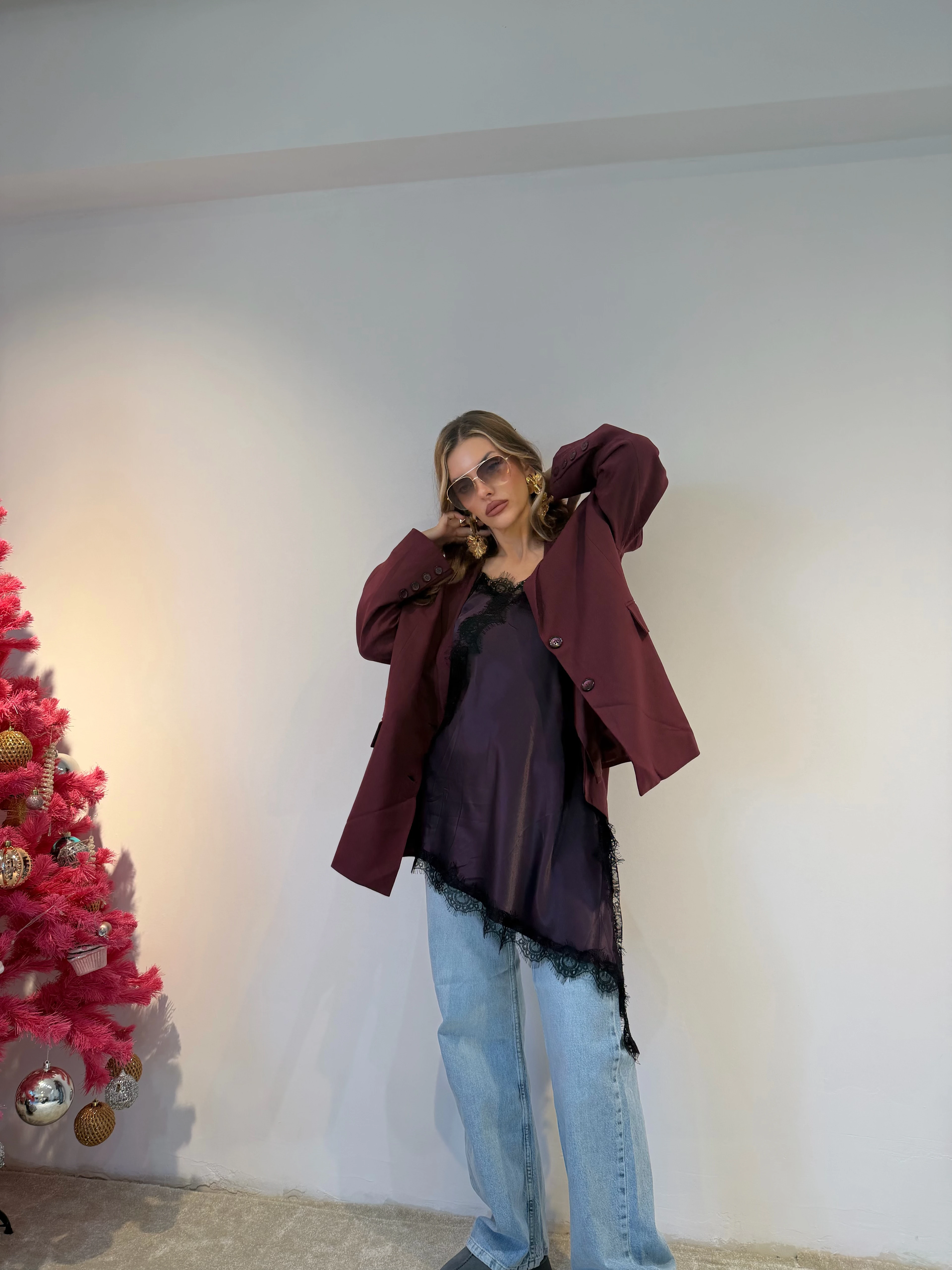 Oversize Bordo Ceket 