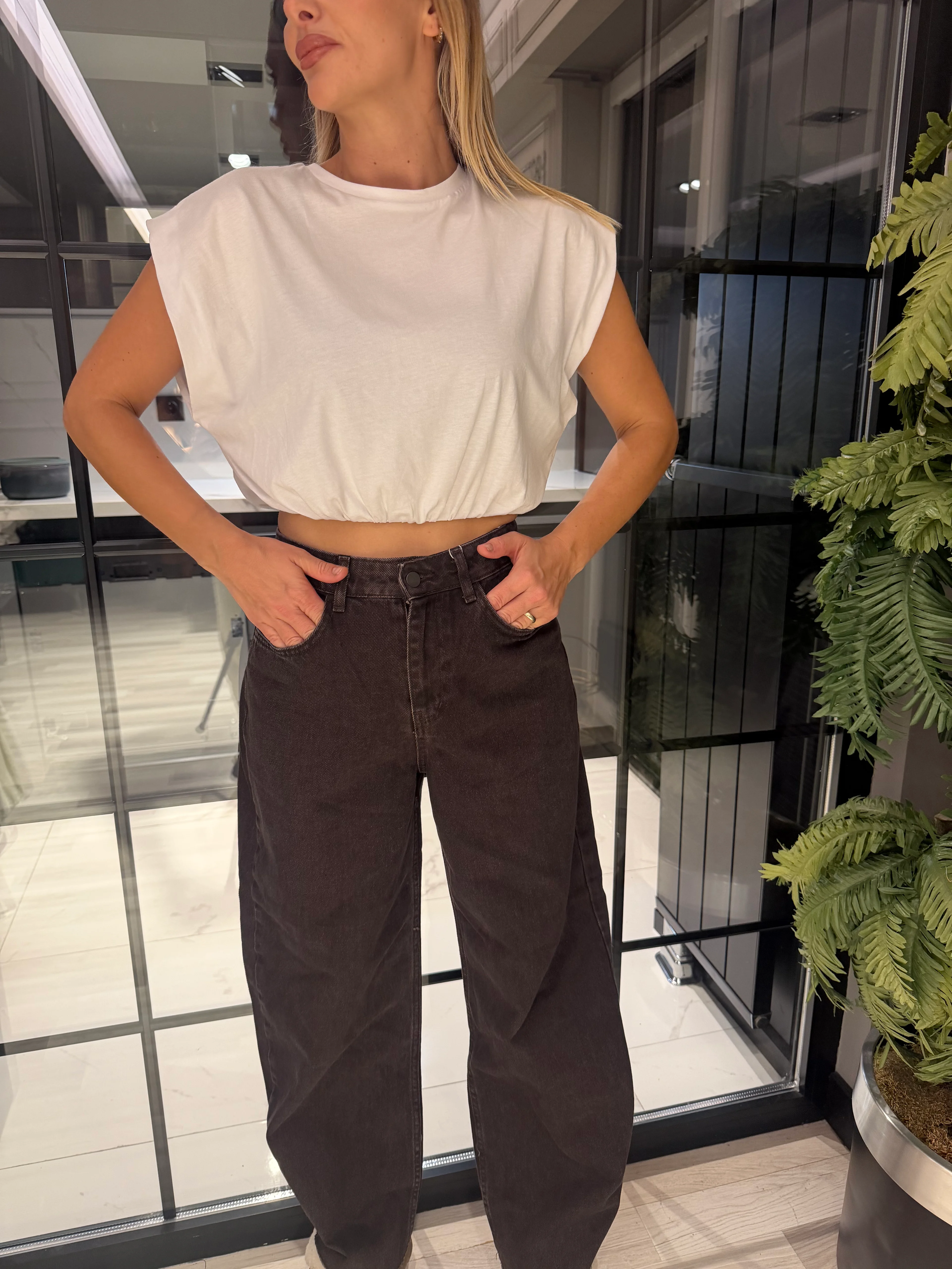 Likralı Palazzo Kahverengi Jean