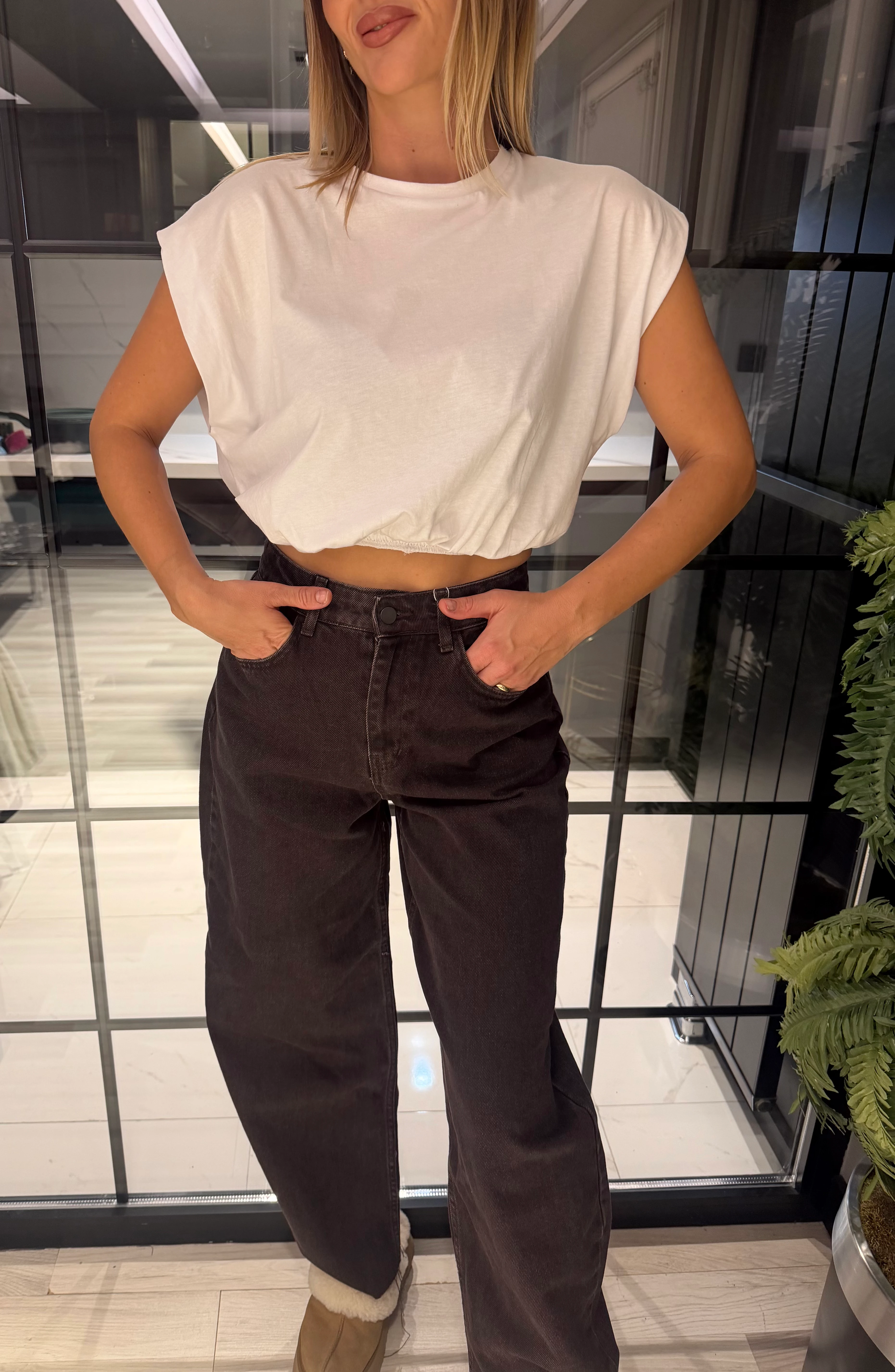 Likralı Palazzo Kahverengi Jean