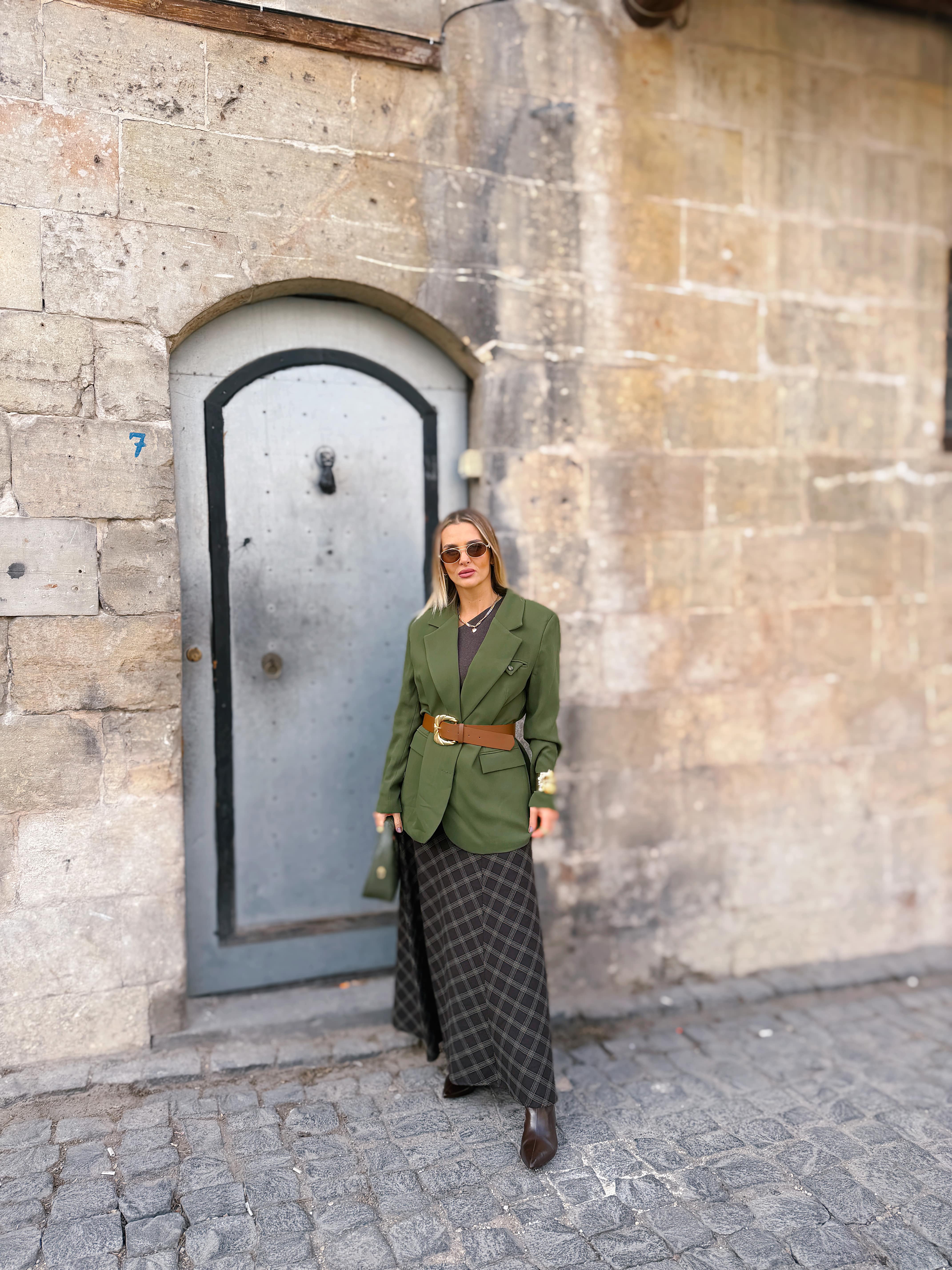 Ekose Desenli Uzun Etek / Yeşil