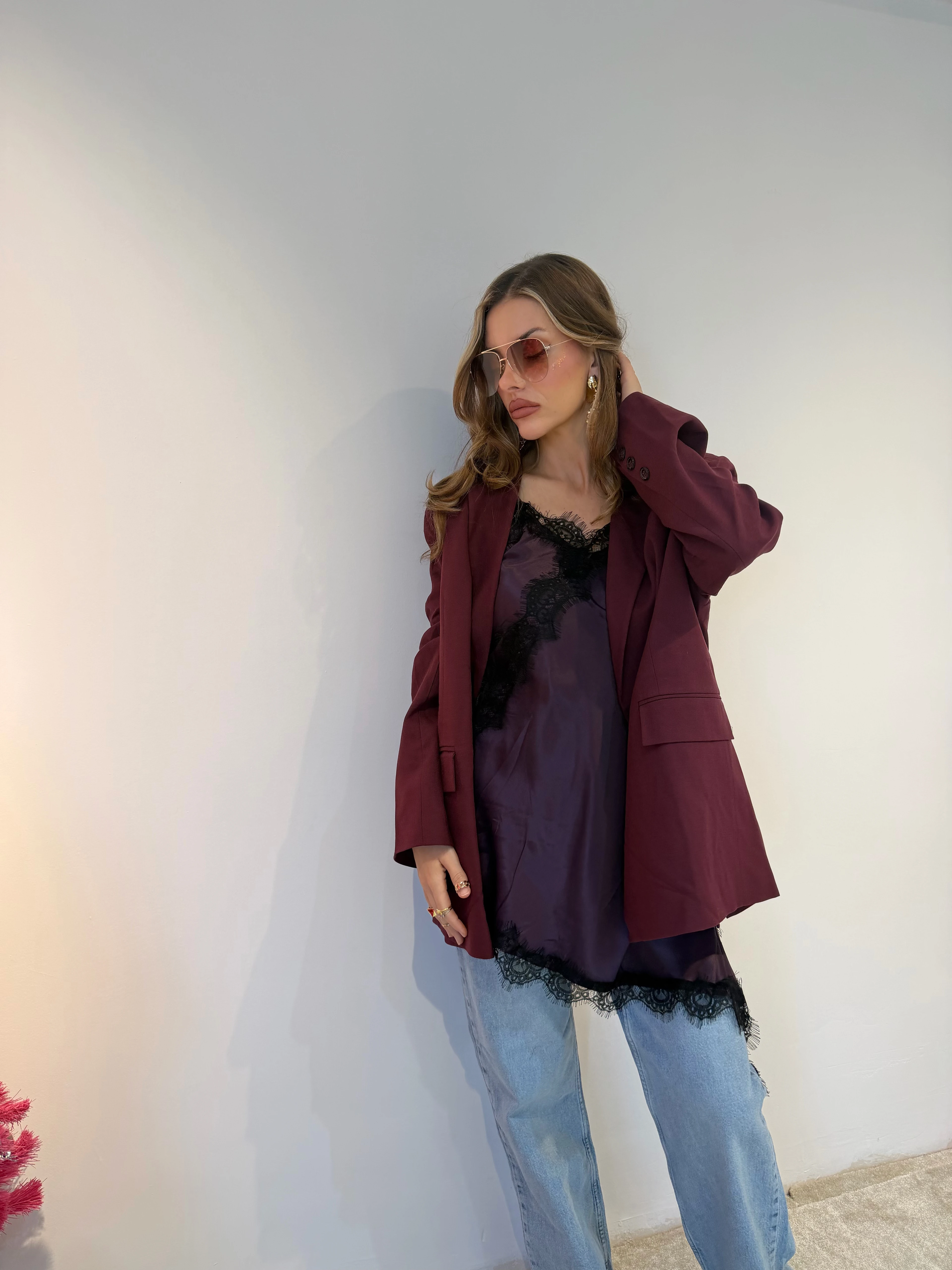 Oversize Bordo Ceket 