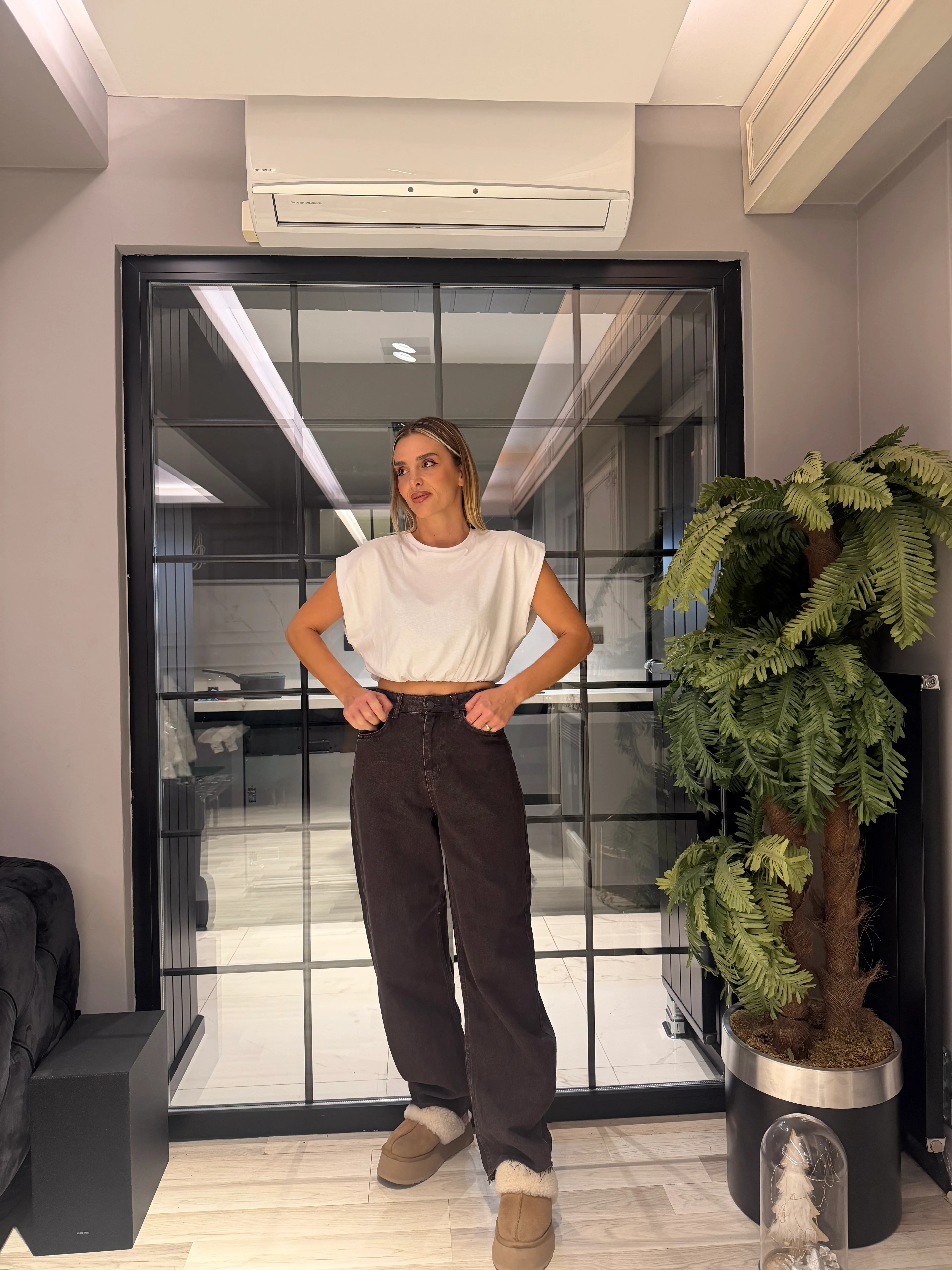 Likralı Palazzo Kahverengi Jean