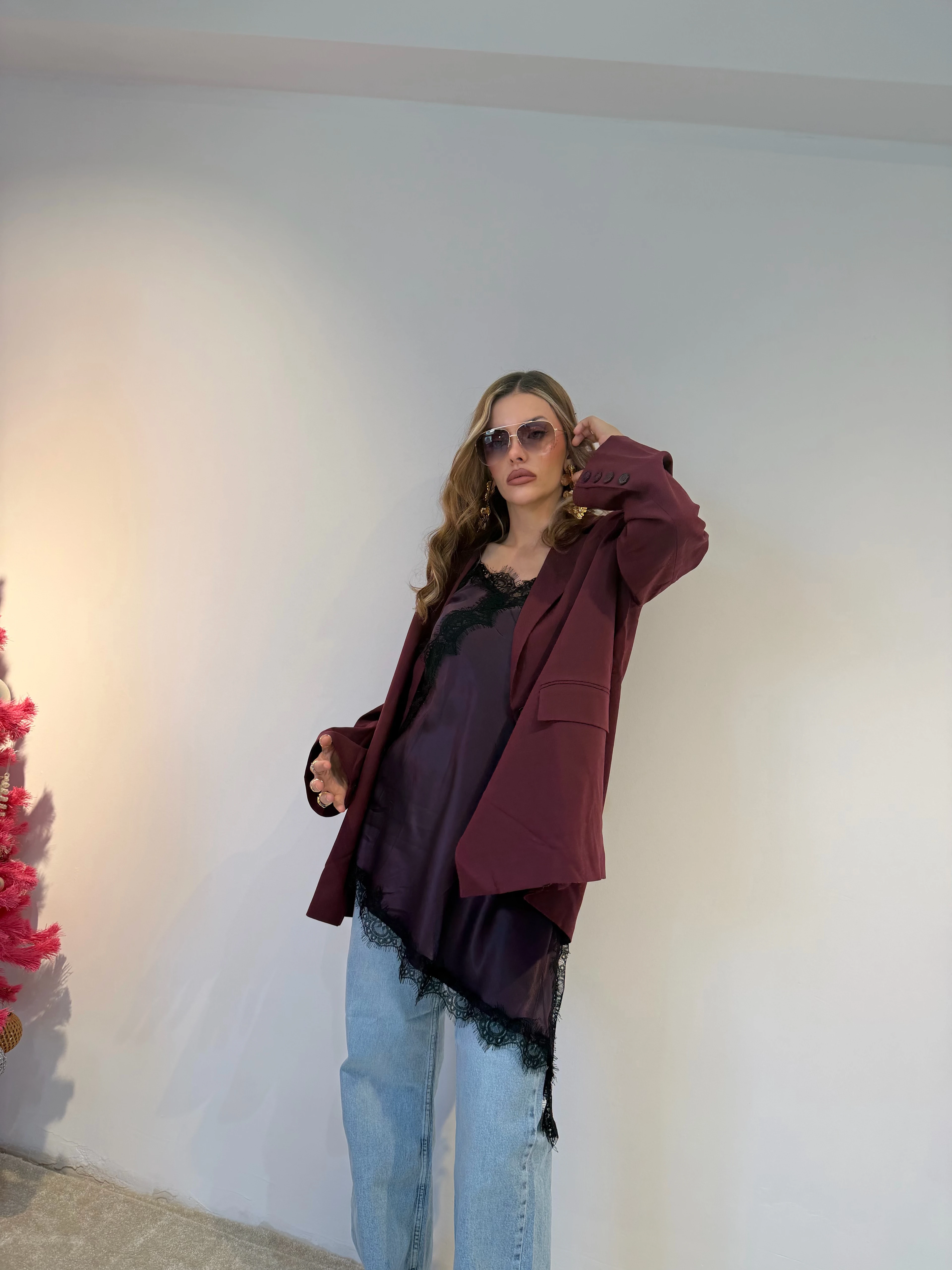 Oversize Bordo Ceket 
