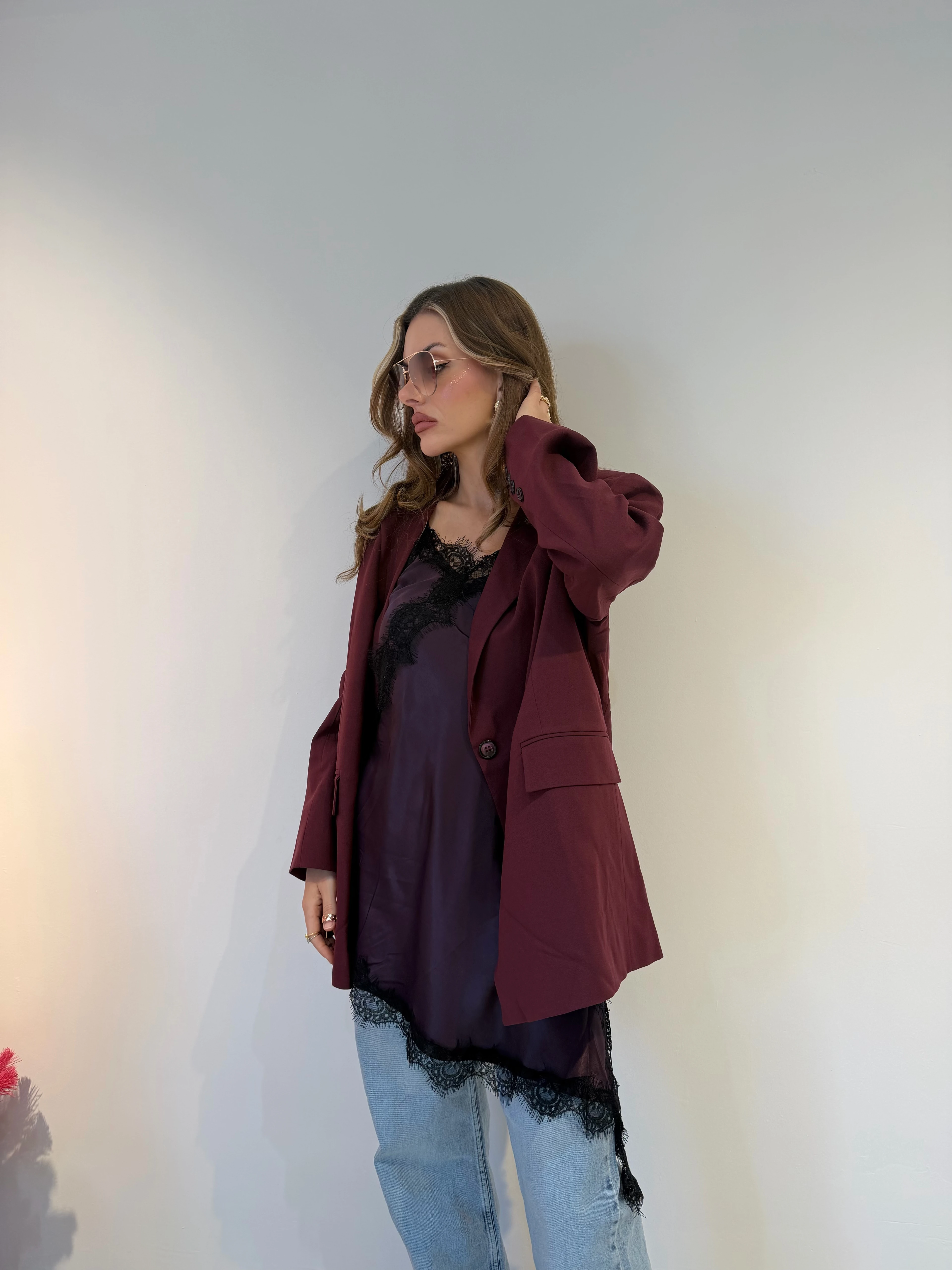 Oversize Bordo Ceket 