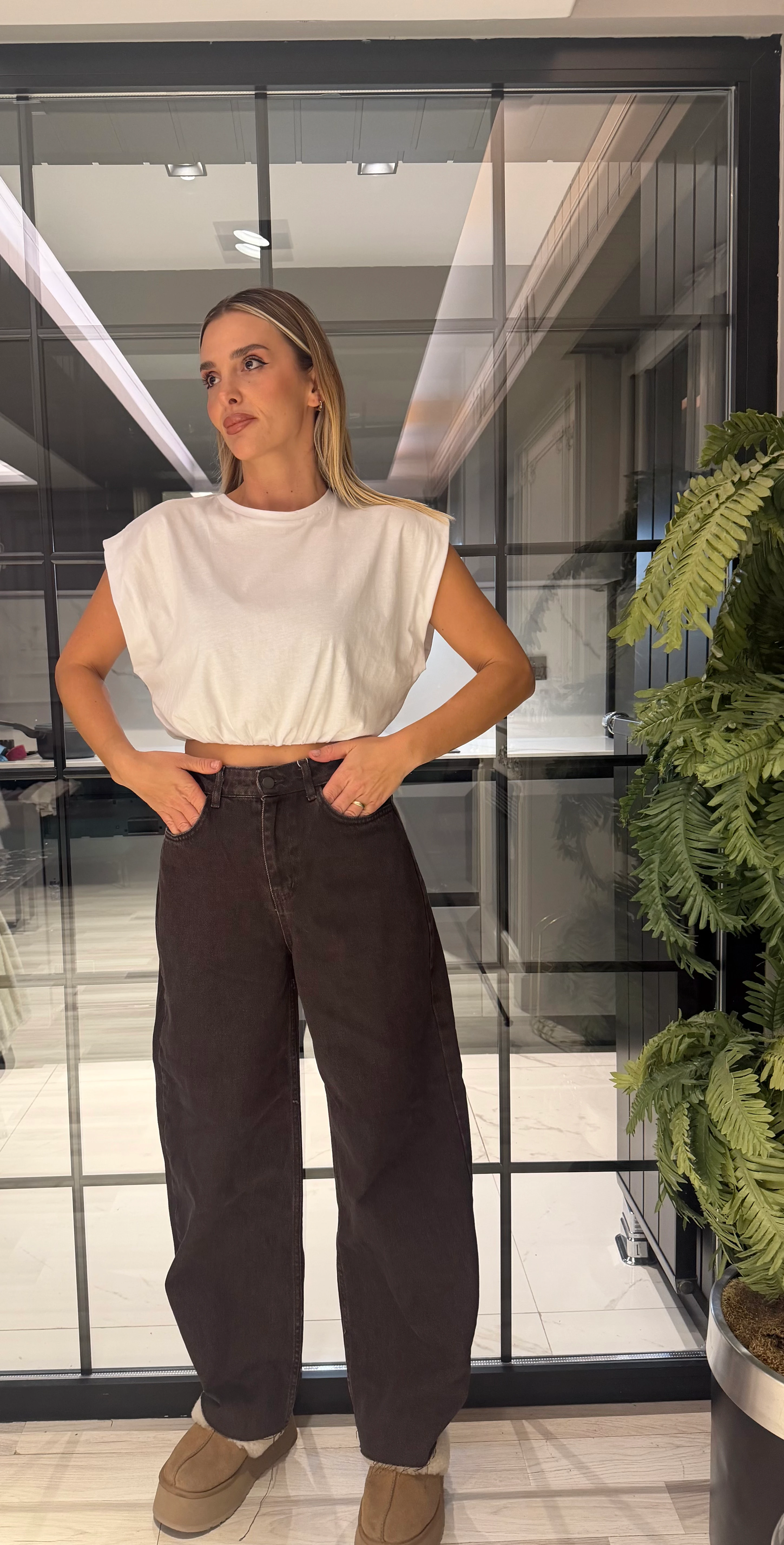 Likralı Palazzo Kahverengi Jean