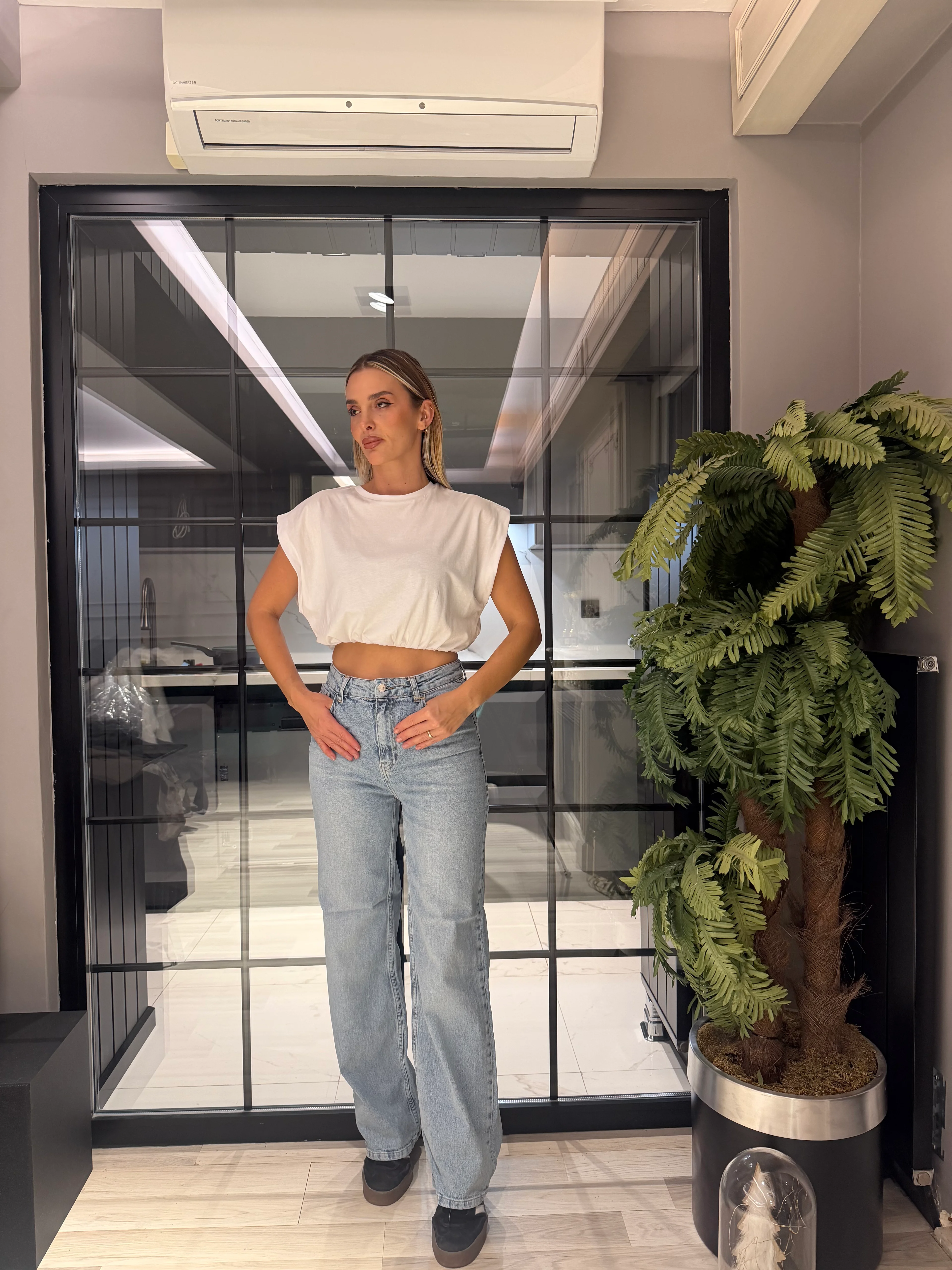 Likralı Palazzo Bebe Mavi Jean