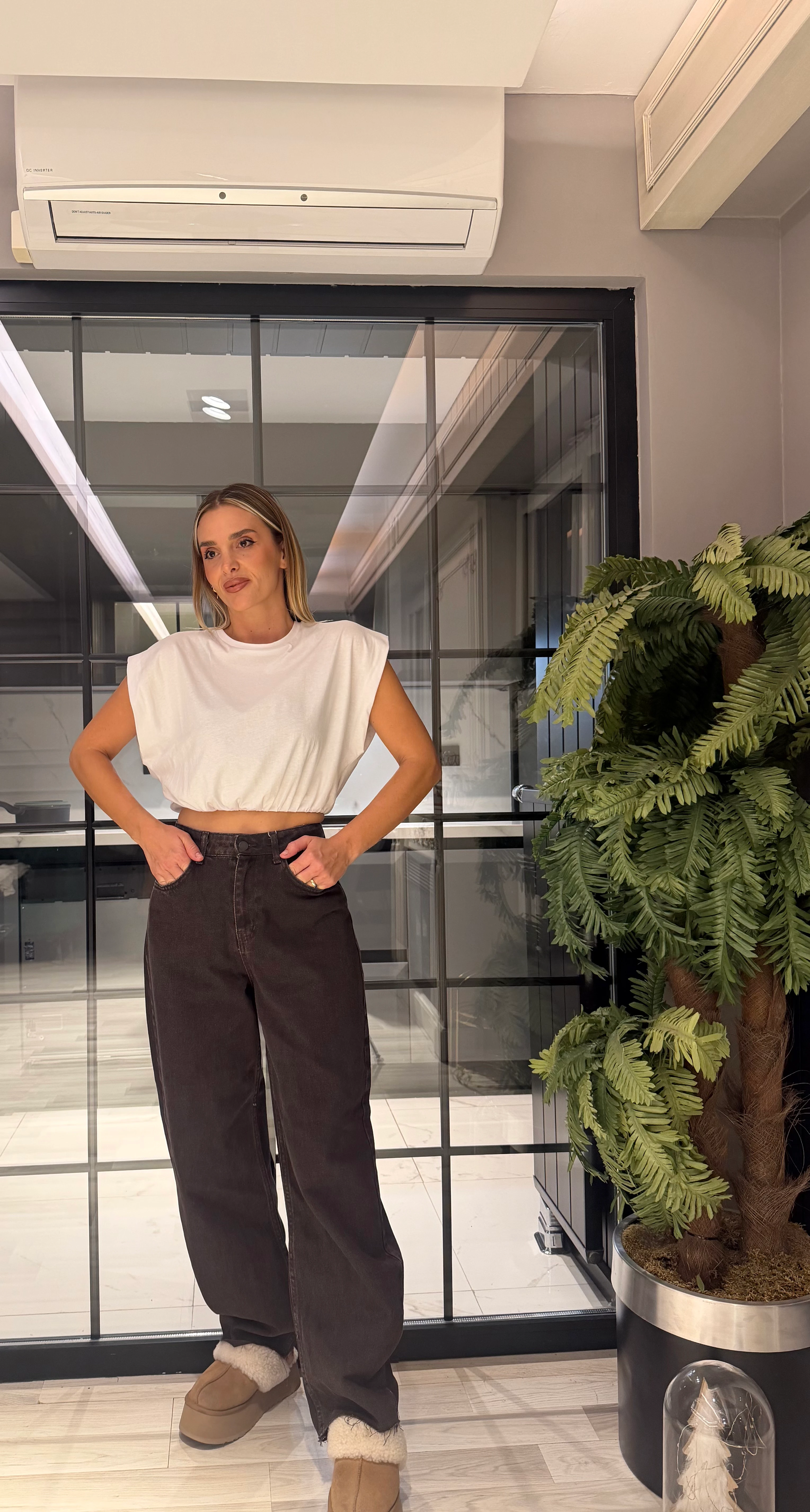 Likralı Palazzo Kahverengi Jean