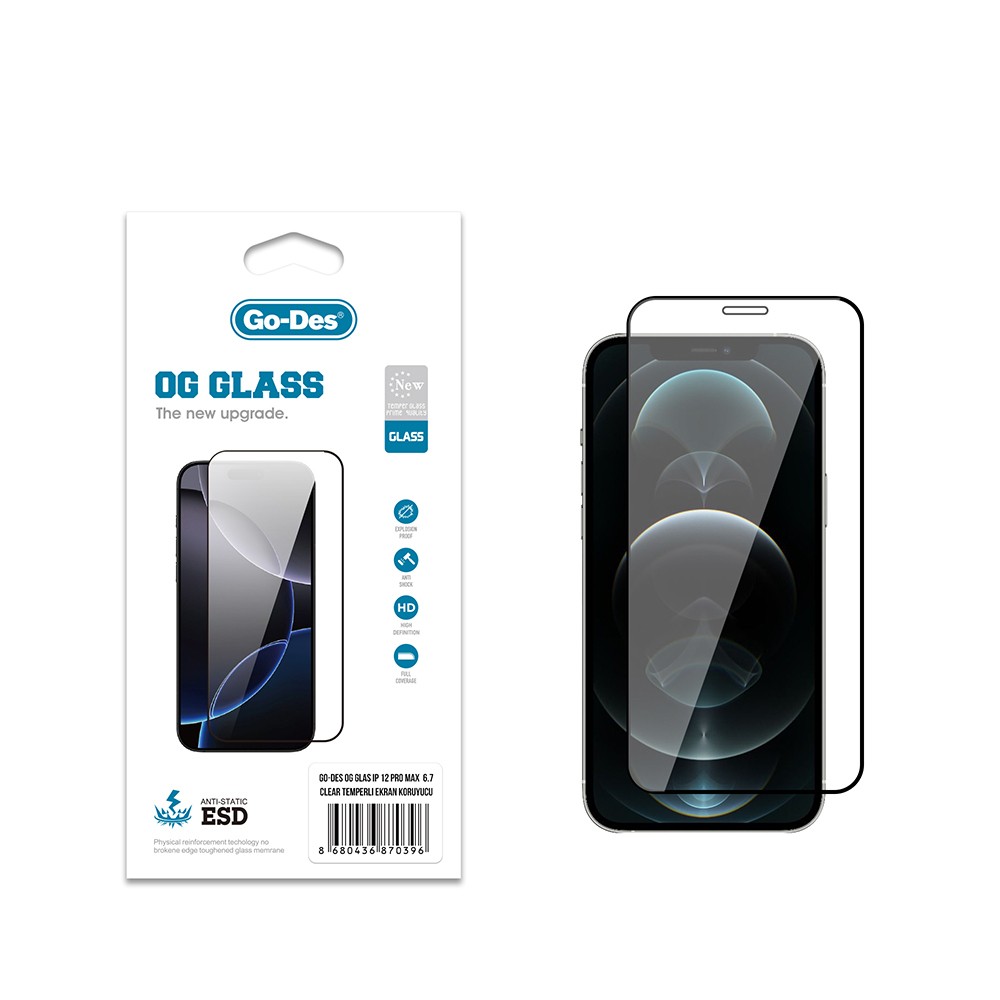 Apple iPhone 12 Pro Max Go Des OG Glass Antistatik Temperli Cam Ekran Koruyucu