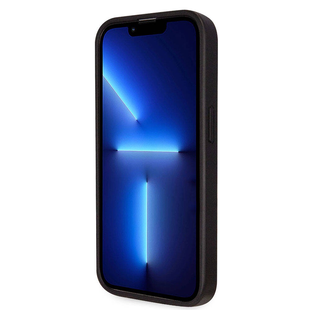 iPhone 14 Pro Max Kılıf Guess Orjinal Lisanslı PU Deri Taşlı Üçgen Logo 4G Desenli Kılıf