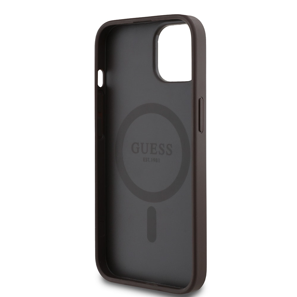 Apple iPhone 14 Kılıf Guess Orjinal Lisanslı Magsafe Şarj Özellikli Yazı Logolu Circle Classic Kapak