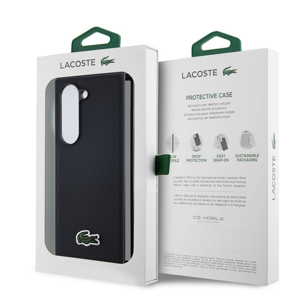 Galaxy Z Fold 6 Kılıf Lacoste Orjinal Lisanslı PU Pike Desenli Arka Yüzey İkonik Timsah Dokuma Logolu Kılıf