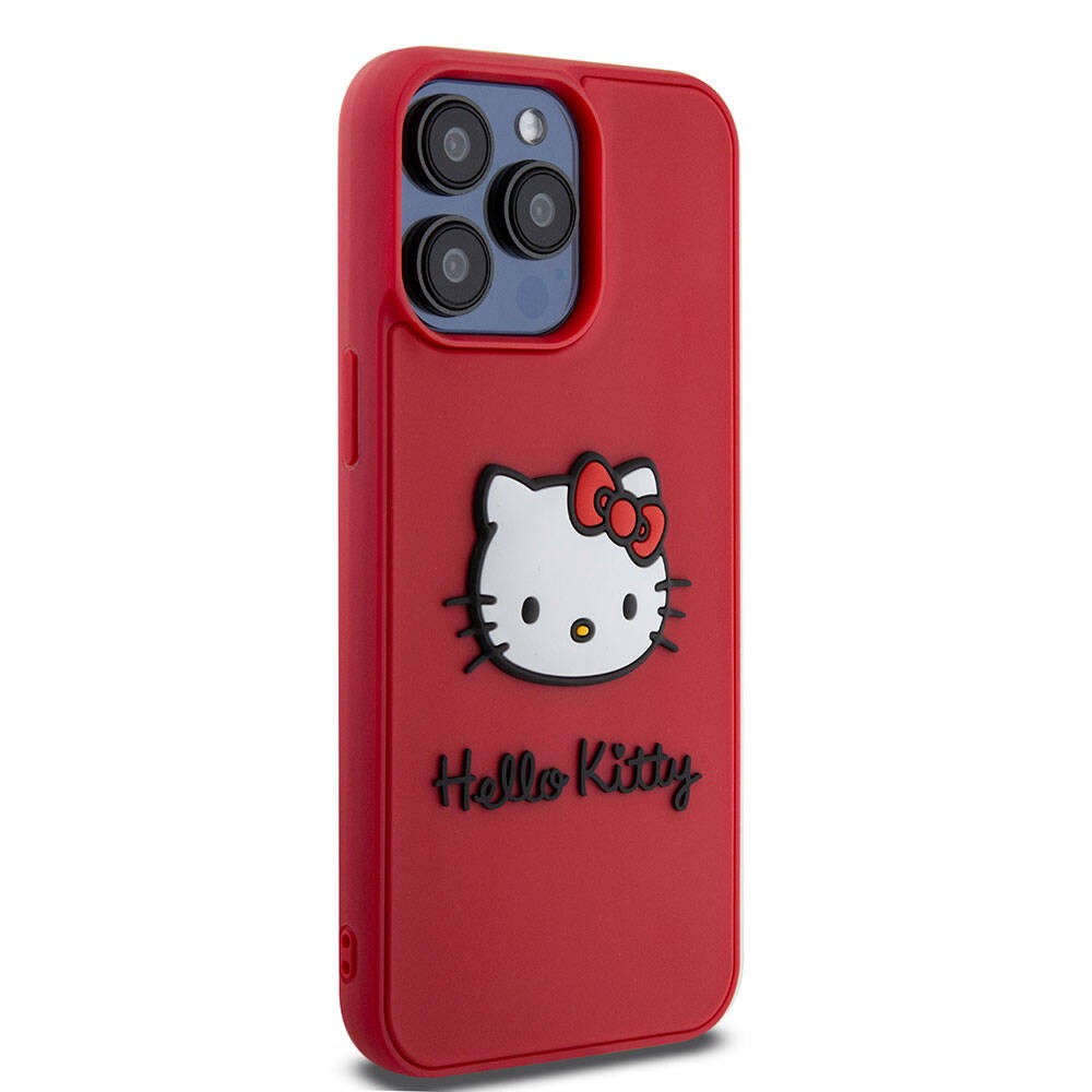 iPhone 15 Pro Kılıf Hello Kitty Orjinal Lisanslı Yazı ve İkonik Logolu 3D Rubber Kitty Head Kılıf