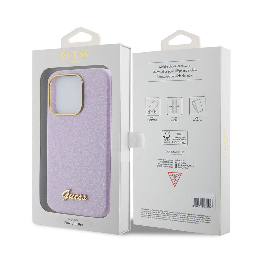 iPhone 15 Pro Max Kılıf Guess Orjinal Lisanslı Yazı Logolu Glitter Glossy Script Kılıf