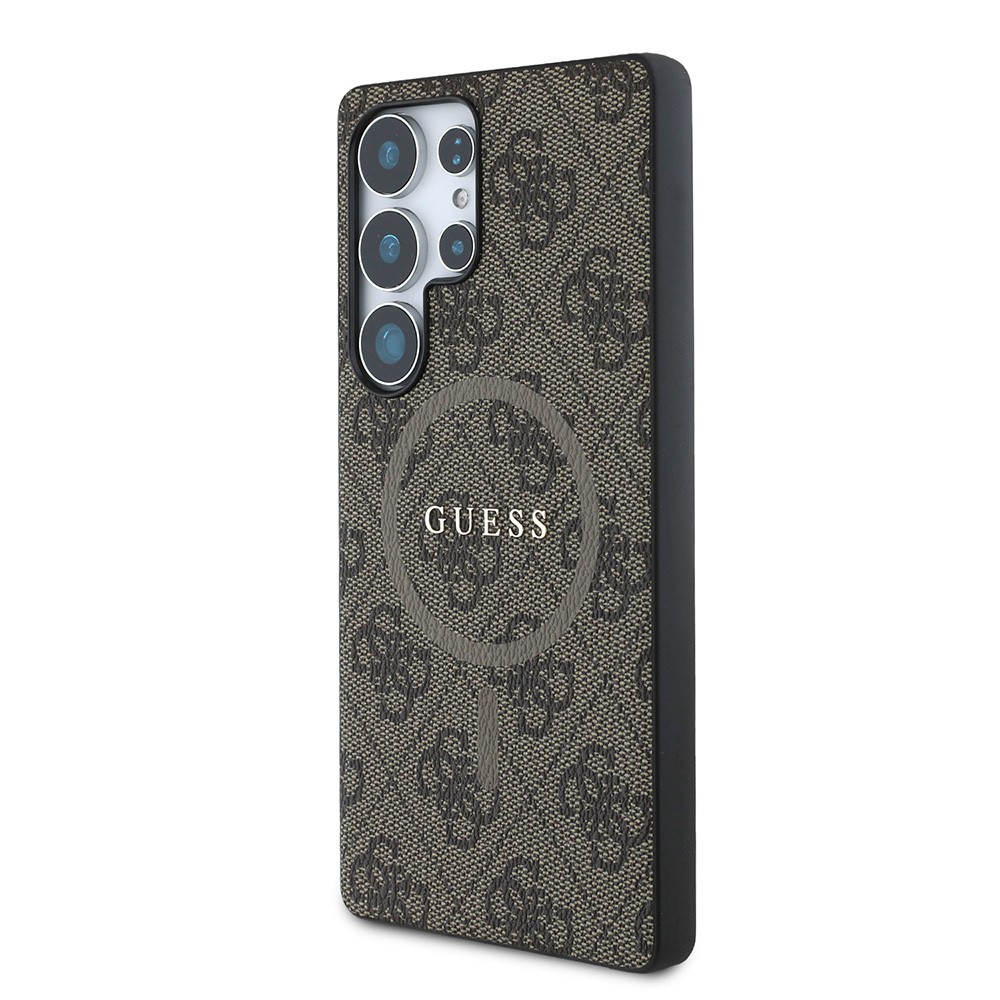 Galaxy S25 Ultra Kılıf Guess Orjinal Lisanslı Magsafe Şarj Özellikli PU Halkalı 4G Desenli Yazı Logolu Kapak