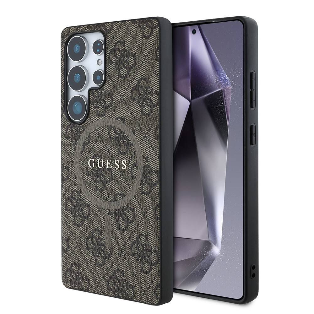 Galaxy S25 Ultra Kılıf Guess Orjinal Lisanslı Magsafe Şarj Özellikli PU Halkalı 4G Desenli Yazı Logolu Kapak